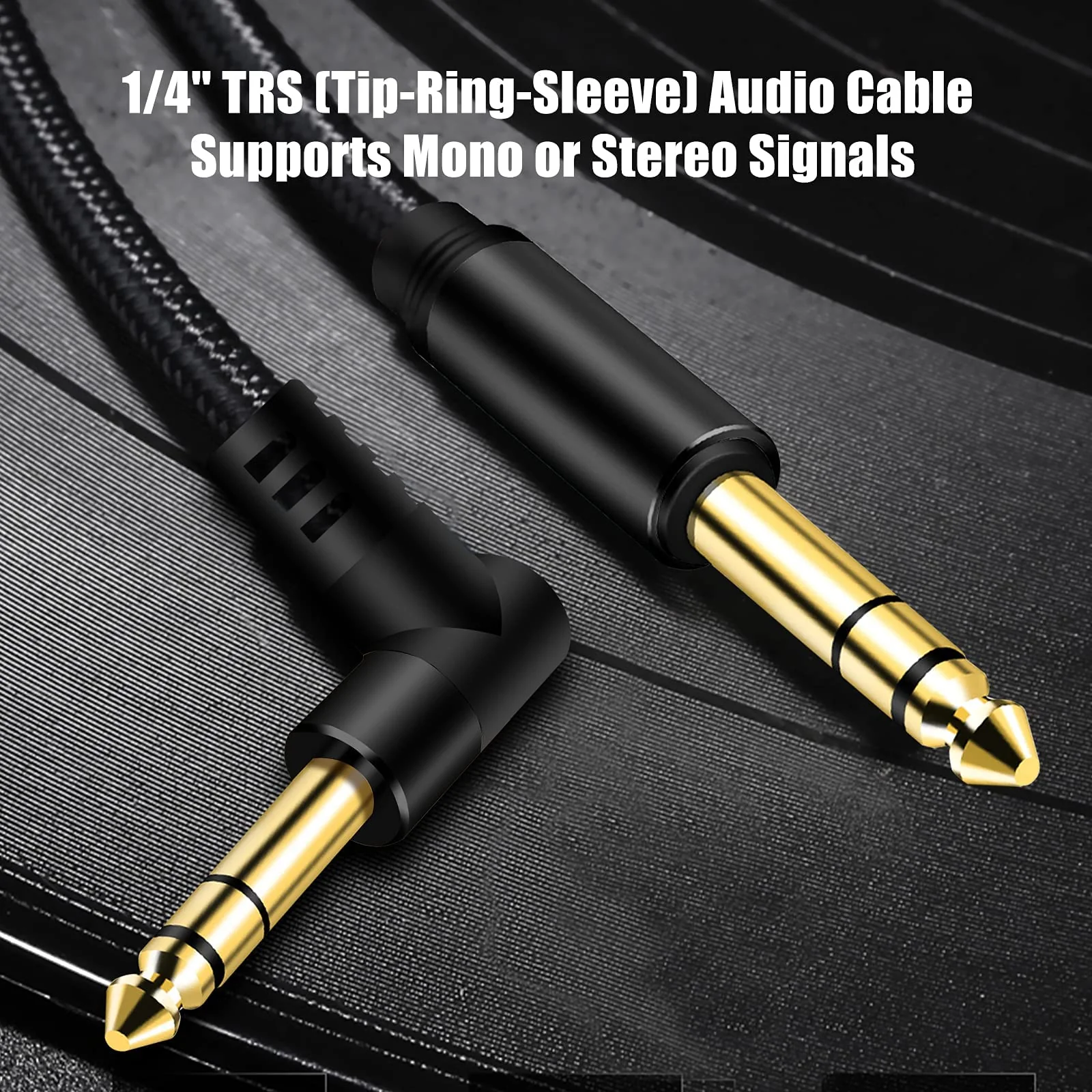 1/4 Inch TRS Instrument Cable 3Ft, 6.35mm TRS to 6.35mm TRS Stereo Audio Cable Male to Male Right-Angle-to-Straight for Electric Guitar, Bass, Keyboard,Mixer,Amplifier,Speaker,Equalizer... Black - Image 4