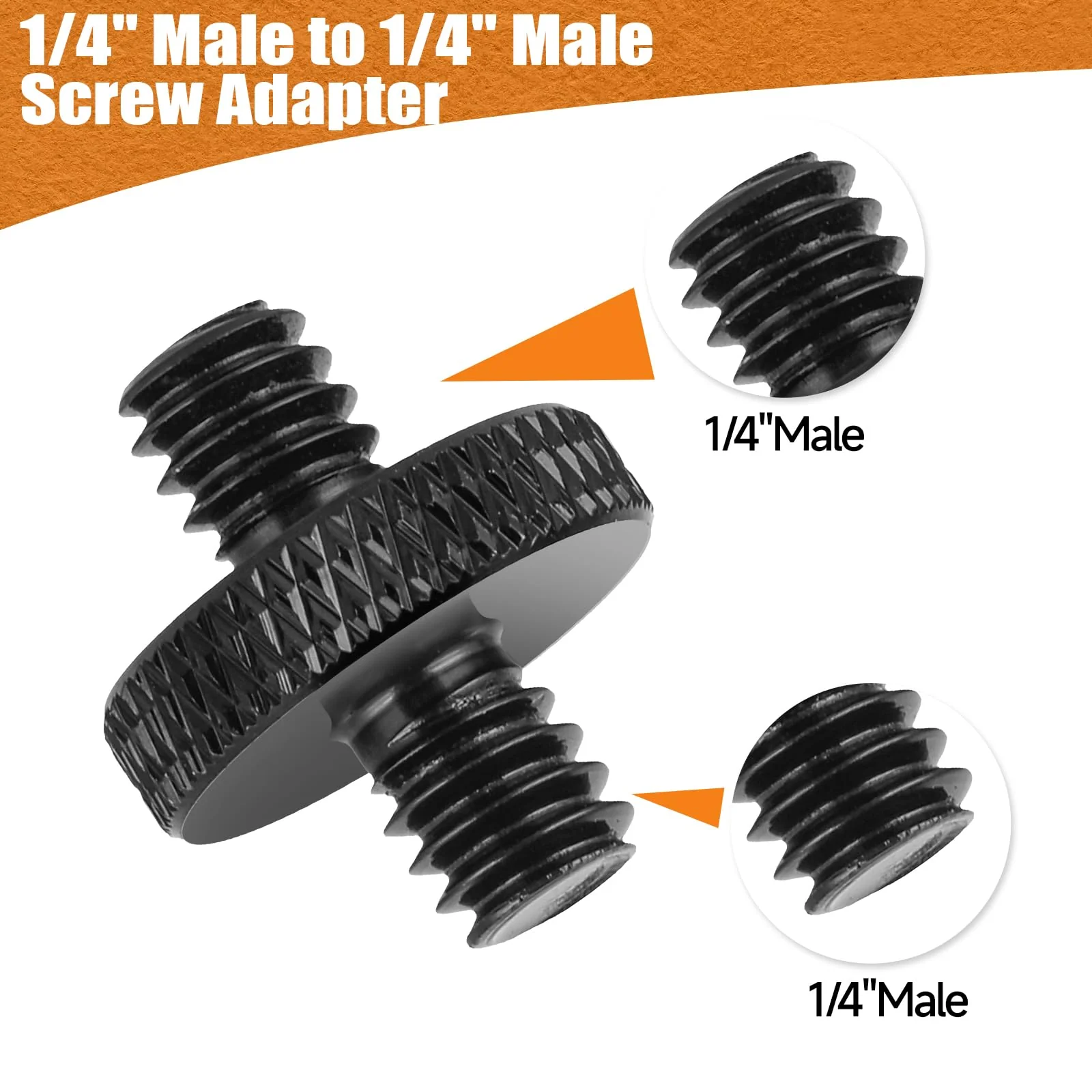 1/4" Male to 1/4" Male Tripod Screw, 4 PCS Standard Camera Cage Mount Threaded Light Stand Screw, Double Head Converter Precision Made for Shoulder Rig Stud Mounting Accessories - Image 2