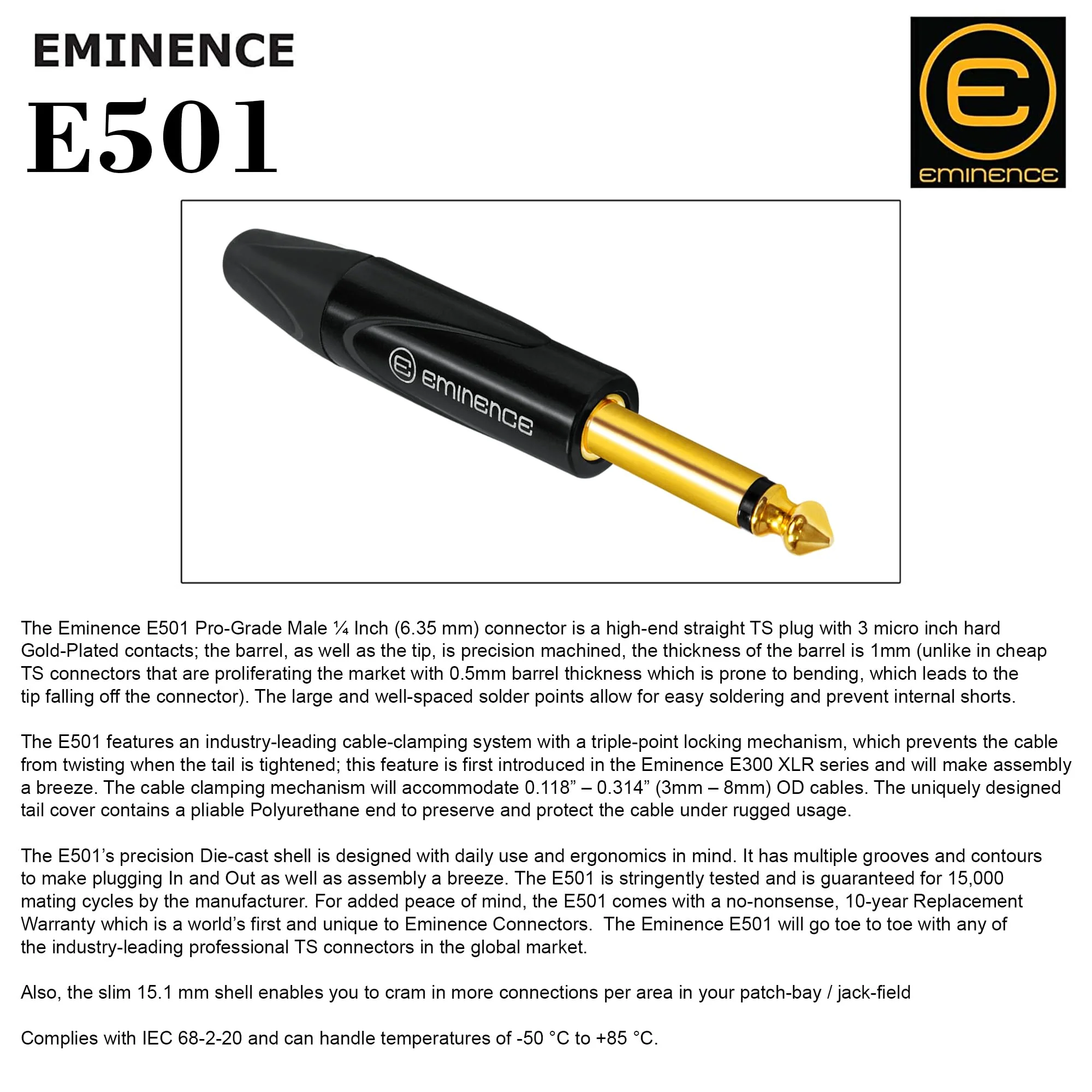 1 Foot - Gotham GAC-1 Ultra Pro - Premium, Low-Capacitance Guitar Bass Instrument Cable - with Straight to Angled 1/4 Inch Eminence Gold Plated Connectors - Image 6