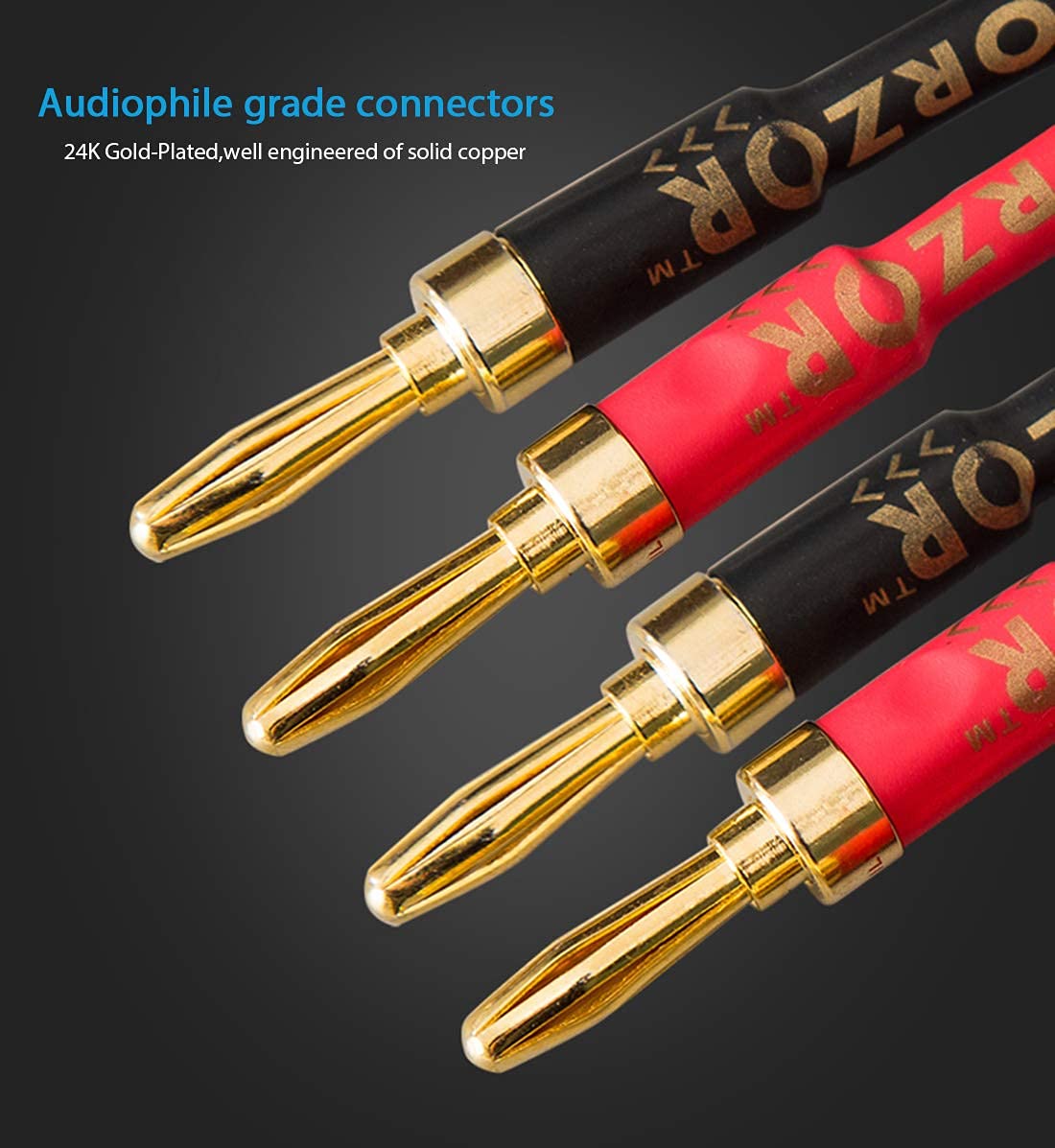 1 Pack 10AWG Speaker Cable,with Gold Plated Banana Plug,Oxygen Free Copper (1 Pack(6.6FT)) 1 pack(6.6FT) - Image 3