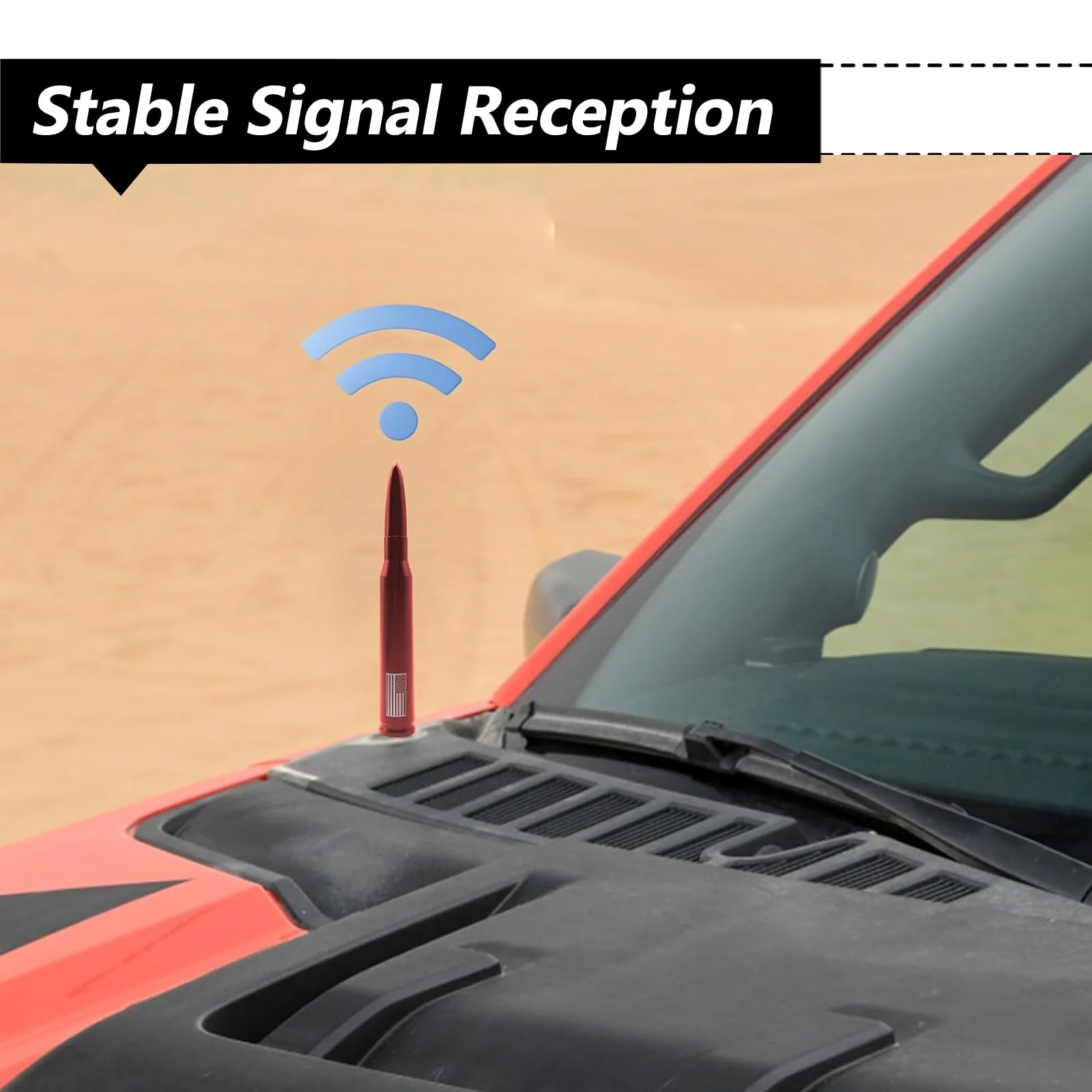 1 PC Car Bullet Antenna, Retractable Antenna Replacement, Enhanced Signal Receiver, Antenna with Screw Spacer, Compatible with Ford F150 Wrangler Jeep Chevrolet (Red) Medium Red - Image 4