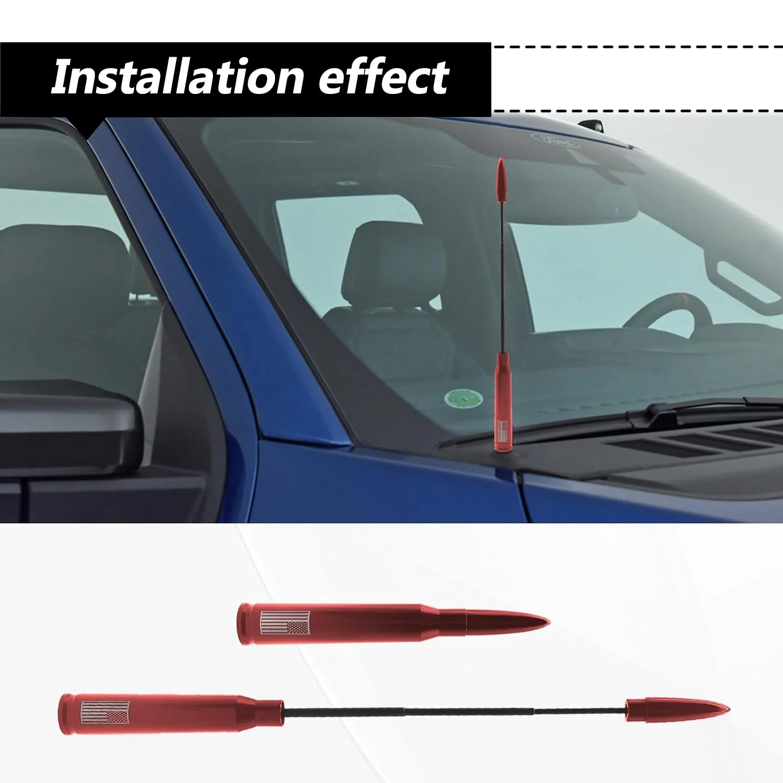 1 PC Car Bullet Antenna, Retractable Antenna Replacement, Enhanced Signal Receiver, Antenna with Screw Spacer, Compatible with Ford F150 Wrangler Jeep Chevrolet (Red) Medium Red - Image 6