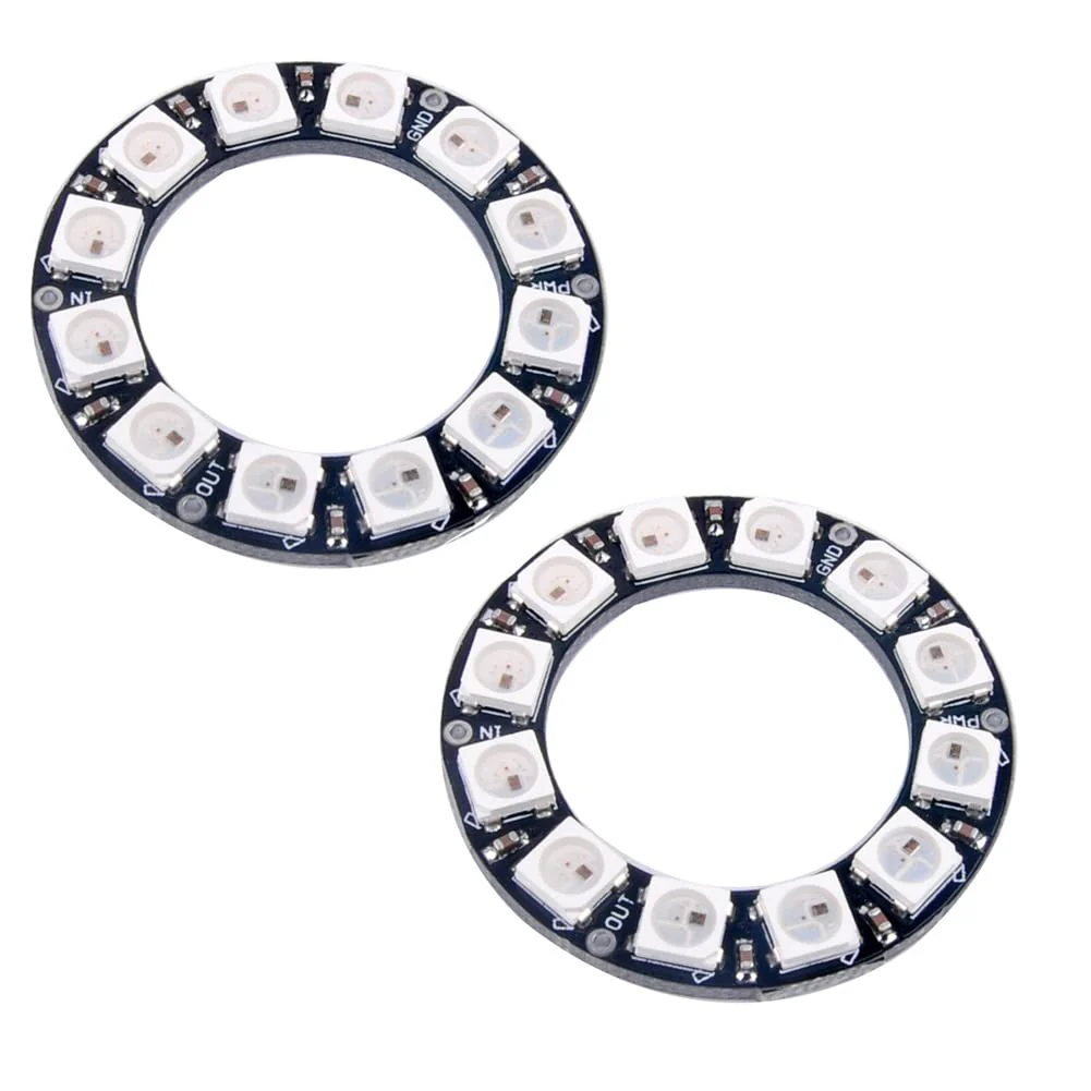 12 Bits WS2812 RGB LED Ring WS2812B 5050 Addressable LED Light String with Integrated Drivers Pixels Individual Controlling for Arduino ESP8266 ESP32 Lighting Effect (Pack of 2pcs