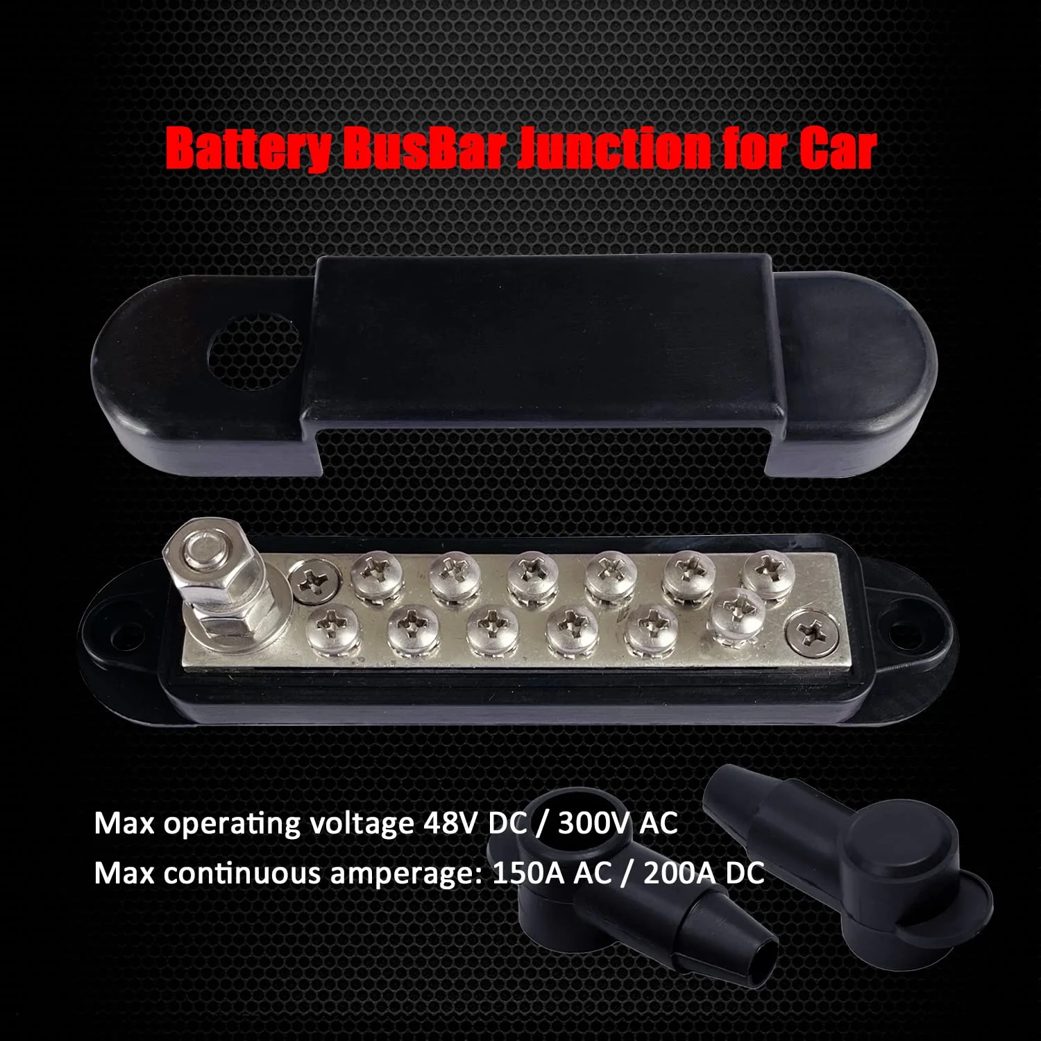 12 Terminals Bus Bar, Ampper 5.3" Nickle Plated Brass Ground Distribution Block Battery BusBar Junction for Car Vehicle Rv Truck Marine Boat Audio Amplifier and More (Black) Black - Image 2