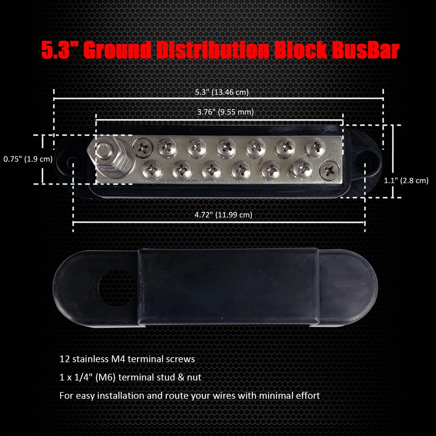 12 Terminals Bus Bar, Ampper 5.3" Nickle Plated Brass Ground Distribution Block Battery BusBar Junction for Car Vehicle Rv Truck Marine Boat Audio Amplifier and More (Black) Black - Image 3