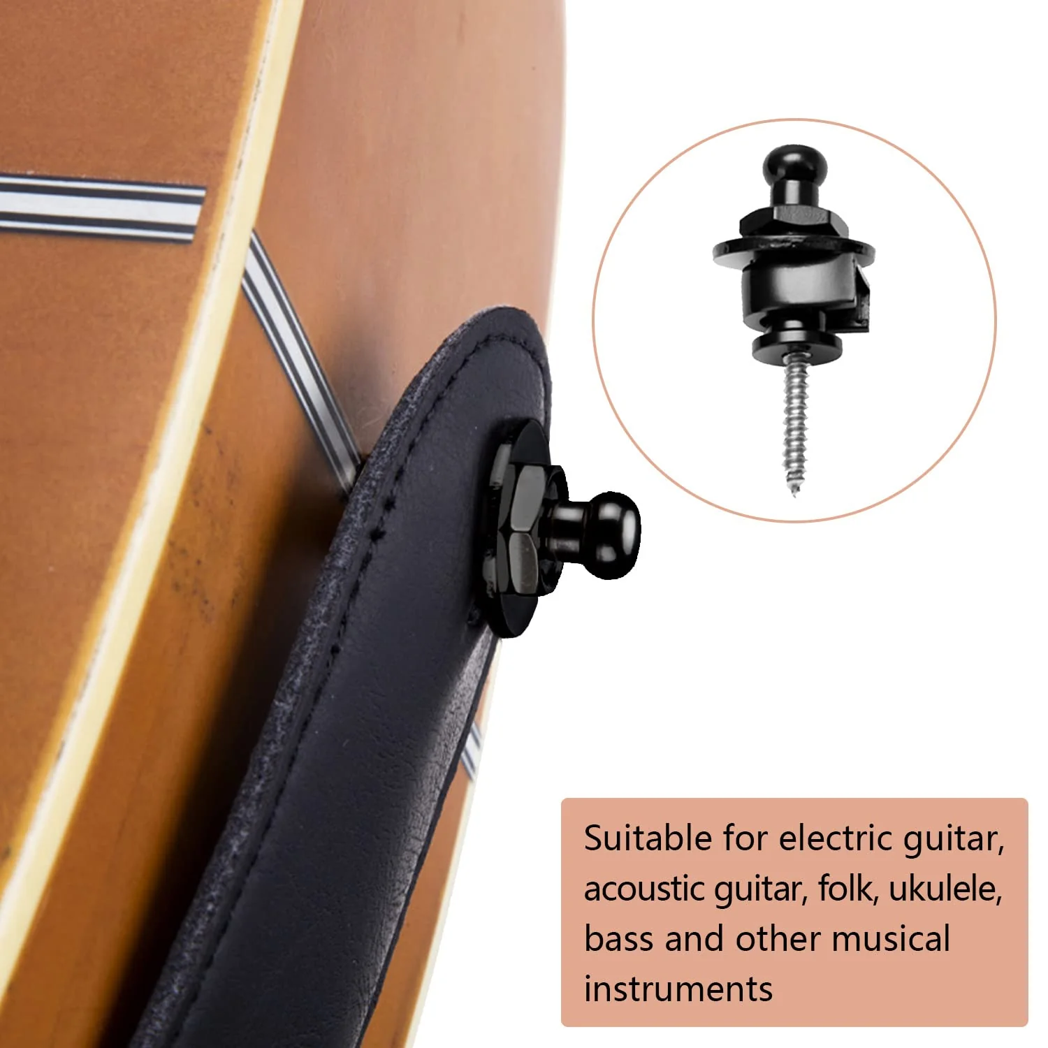 12Pcs Guitar Strap Locks and Buttons, Guitar Strap Locks Set Guitar Strap Lock Buttons, Metal Guitar Strap Buttons Locks, Metal Button Security Straplock for Electric Acoustic Guitar, Bass, Ukulele - Image 2
