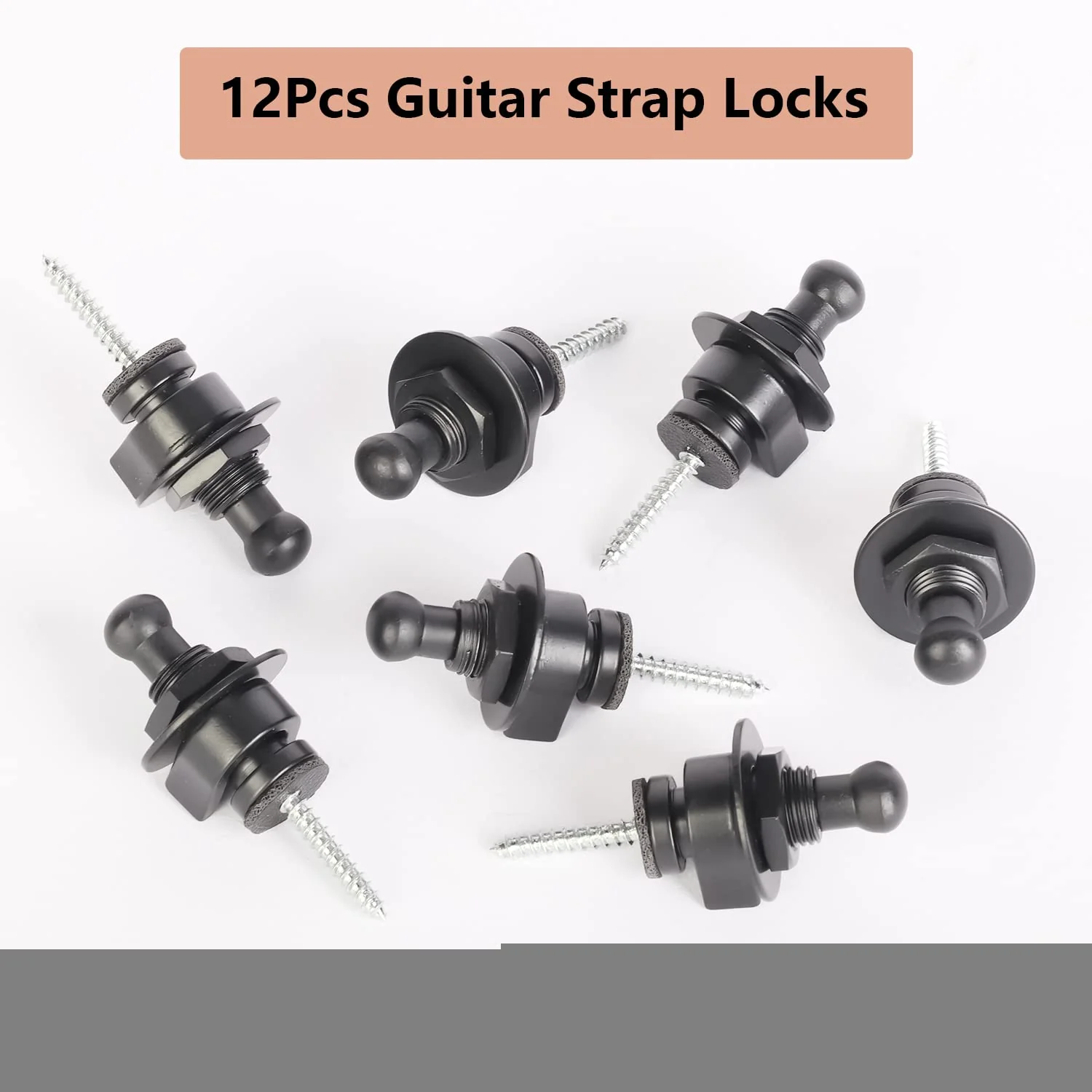 12Pcs Guitar Strap Locks and Buttons, Guitar Strap Locks Set Guitar Strap Lock Buttons, Metal Guitar Strap Buttons Locks, Metal Button Security Straplock for Electric Acoustic Guitar, Bass, Ukulele - Image 9