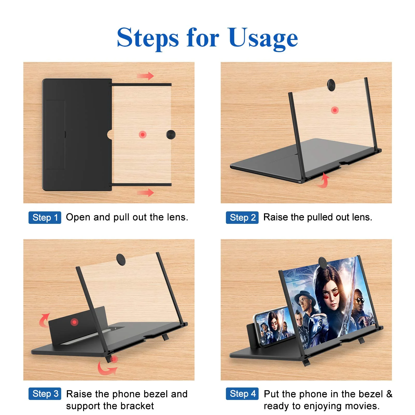 14" Screen Magnifier for Cell Phone -3D HD Magnifing Projector Screen Enlarger for Movies, Videos and Gaming – Foldable Phone Stand Holder with Screen Amplifier–Compatible with All Smartphones (Black) Black - Image 6