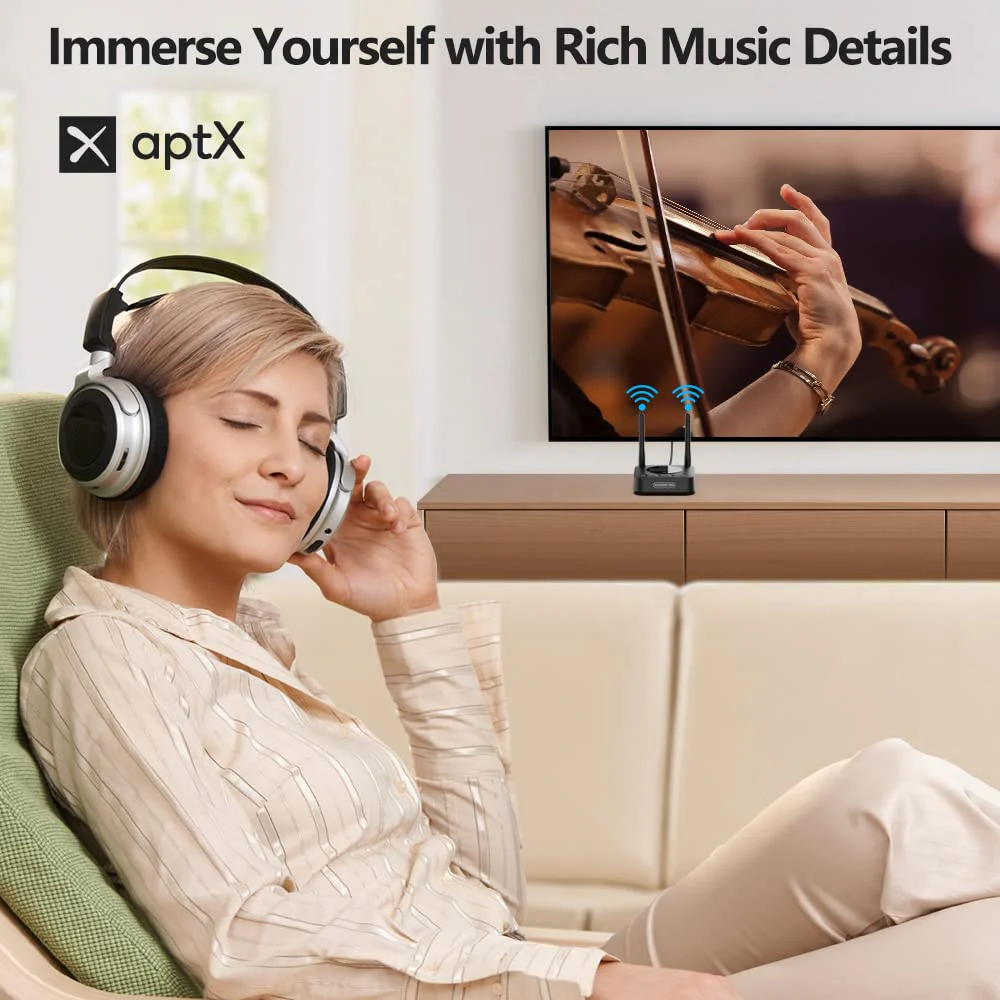 1Mii B06TX+ Long Range Bluetooth 5.2 Transmitter for TV/PC/Projector to 2 Wireless Headphones/Speakers, Bluetooth Adapter for TV w/Screen Display Plug n Play, aptX Low Latency & HD Audio B06TX+ - Image 6