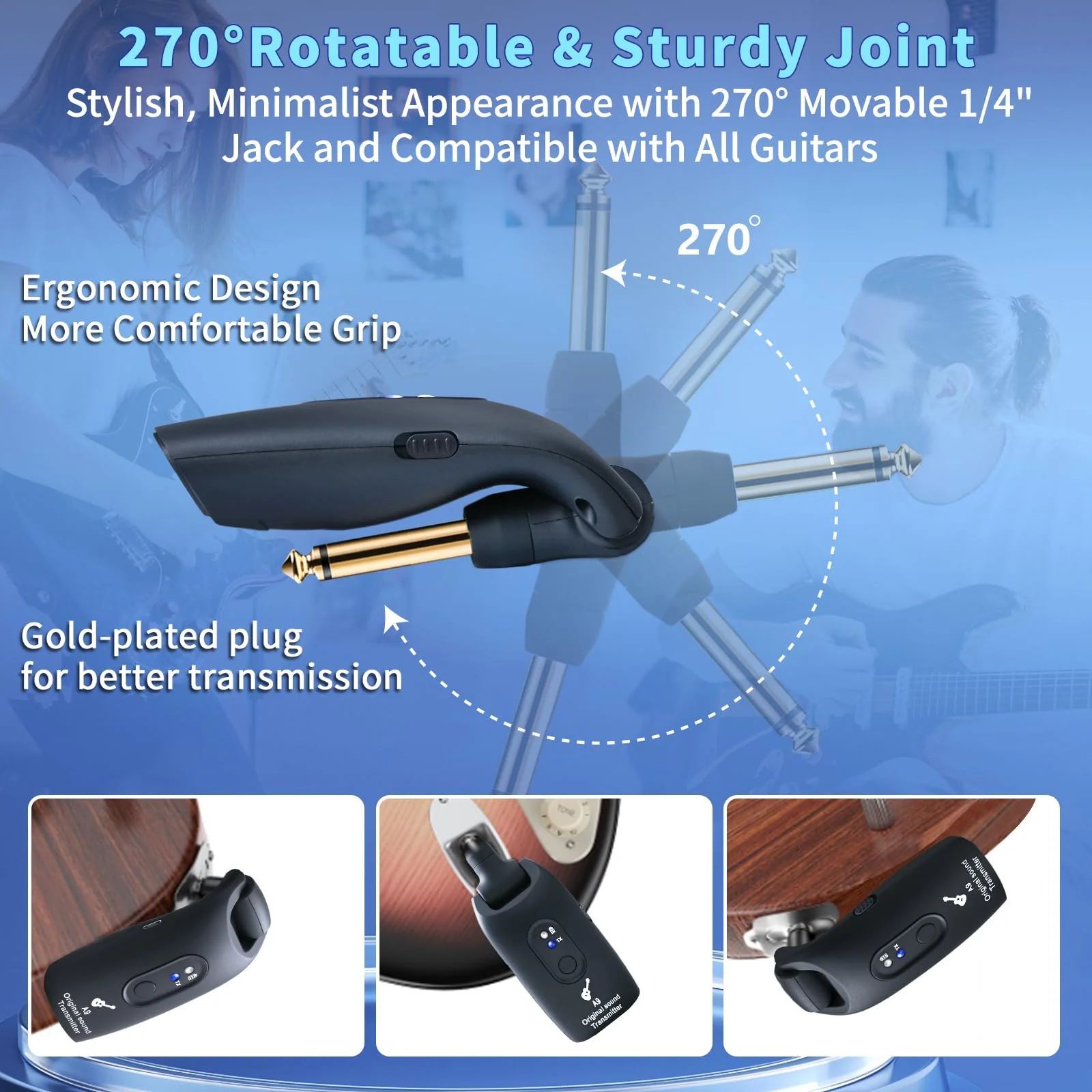 2.4GHz Wireless Guitar System Rechargeable Audio Wireless Transmitter Receiver for Guitar Bass Electric Instruments,Over 30m/100 Feet Transmission,270°Rotatable,4hours Woring Time(A9 Black) - Image 4