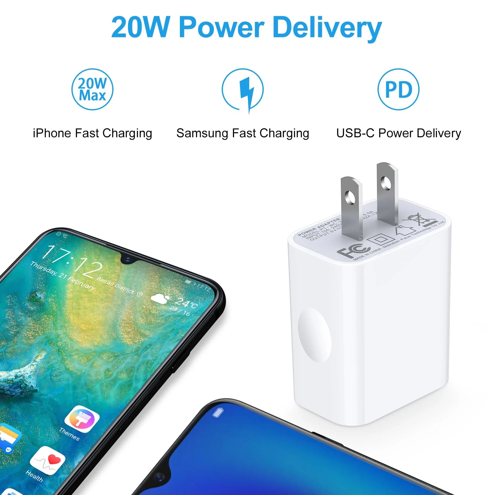 [2-Pack] 20W Samsung Fast Charging Block USB C Power Adapter Android Wall Plug Brick Type C Block for Galaxy A15 5G/A55/A35/A14 5G/A54/A25/A23/A13/A53/S24/S23 FE/S22/S21 FE/Z Flip 5,iPhone 15/14/13 - Image 3