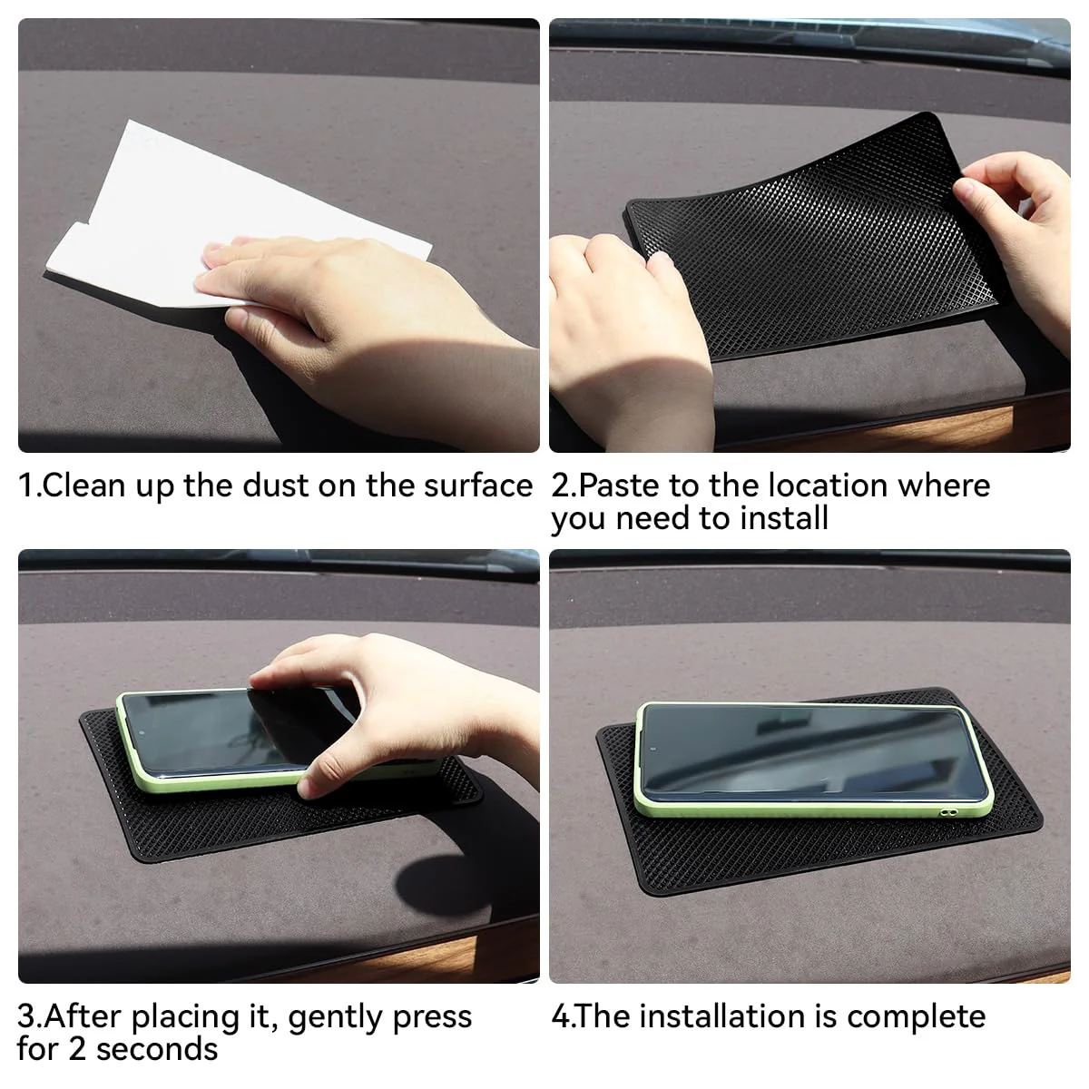 2 Pack Car Dashboard Anti-Slip Rubber Pad, Car Dashboard Non Slip Mat, Black Grid Anti Slip Sticky Pad for Cell Phone, Sunglasses, Keys Electronic Devices (7.5"x 4.7") 7.5"x 4.7" - Image 6