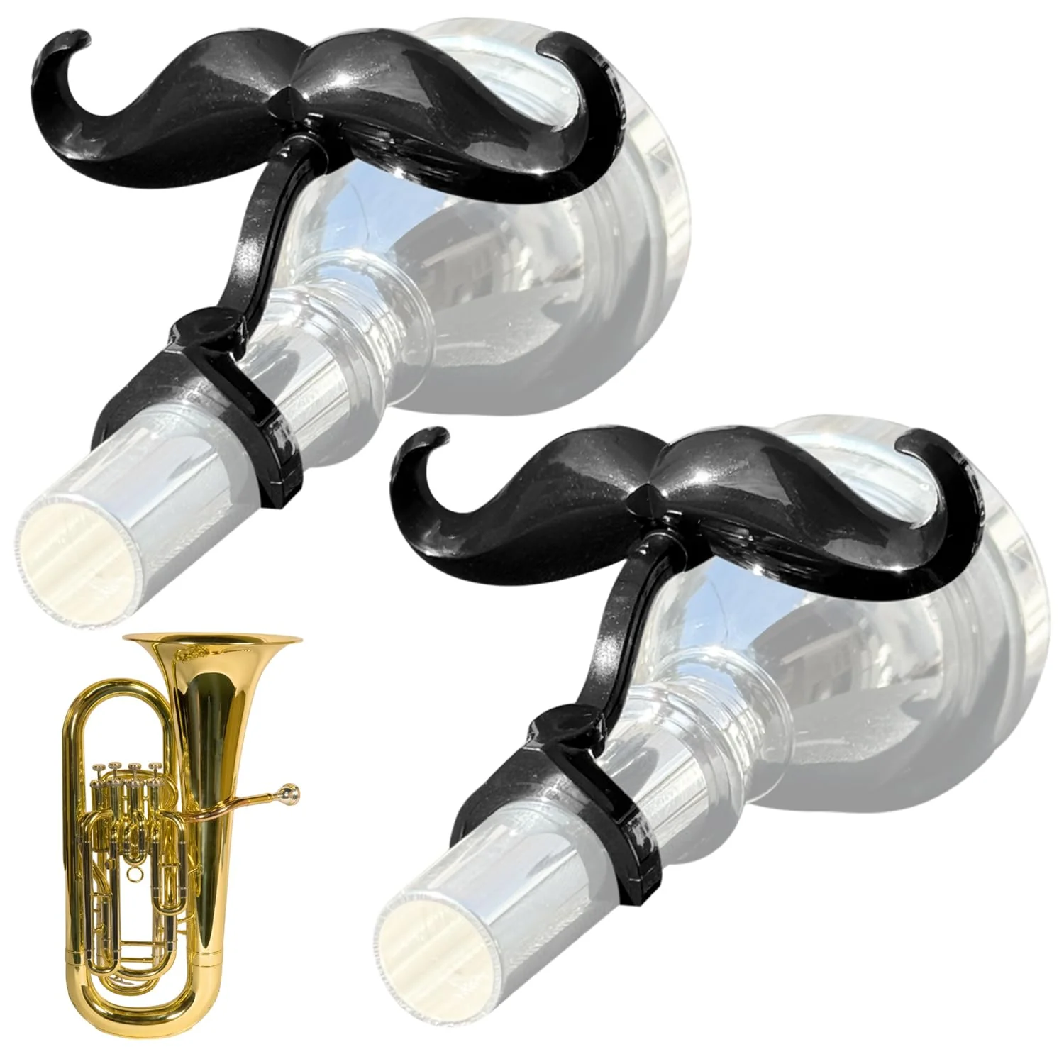[2 Pack] Clip-On Mustache For Tubas - Includes Protective Case - Made To Fit All Tuba Mouthpieces - Perfect Accessory For Young Musicians