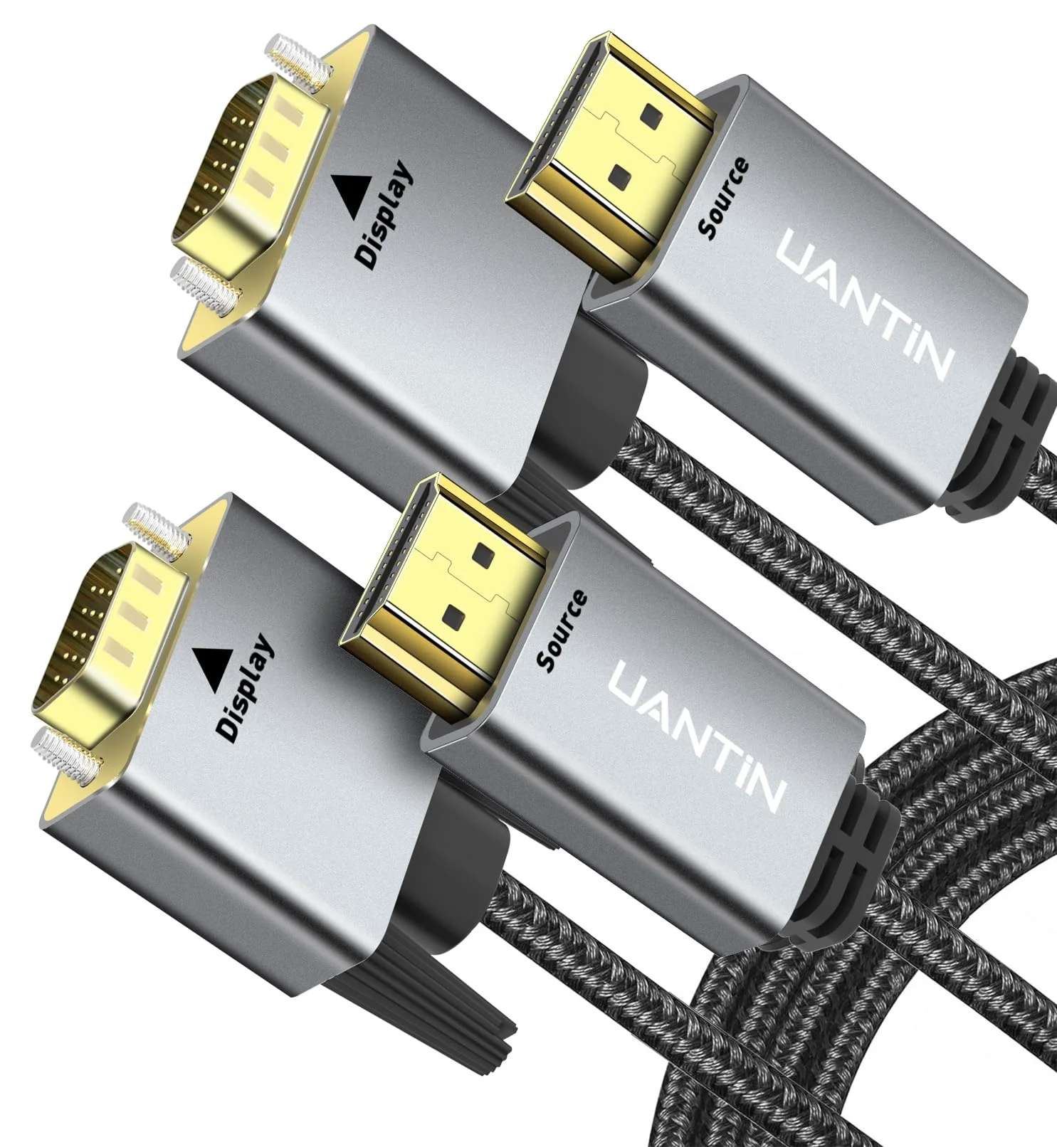 2 Pack HDMI to VGA Cable 3.3FT |Anti-Interference Gold-Plated Plugs| 1080P Aluminum HDMI Source to VGA Display Adapter (Male to Male) Compatible for PC,Laptop,Xbox,PS5,Monitor More 2 Pack
