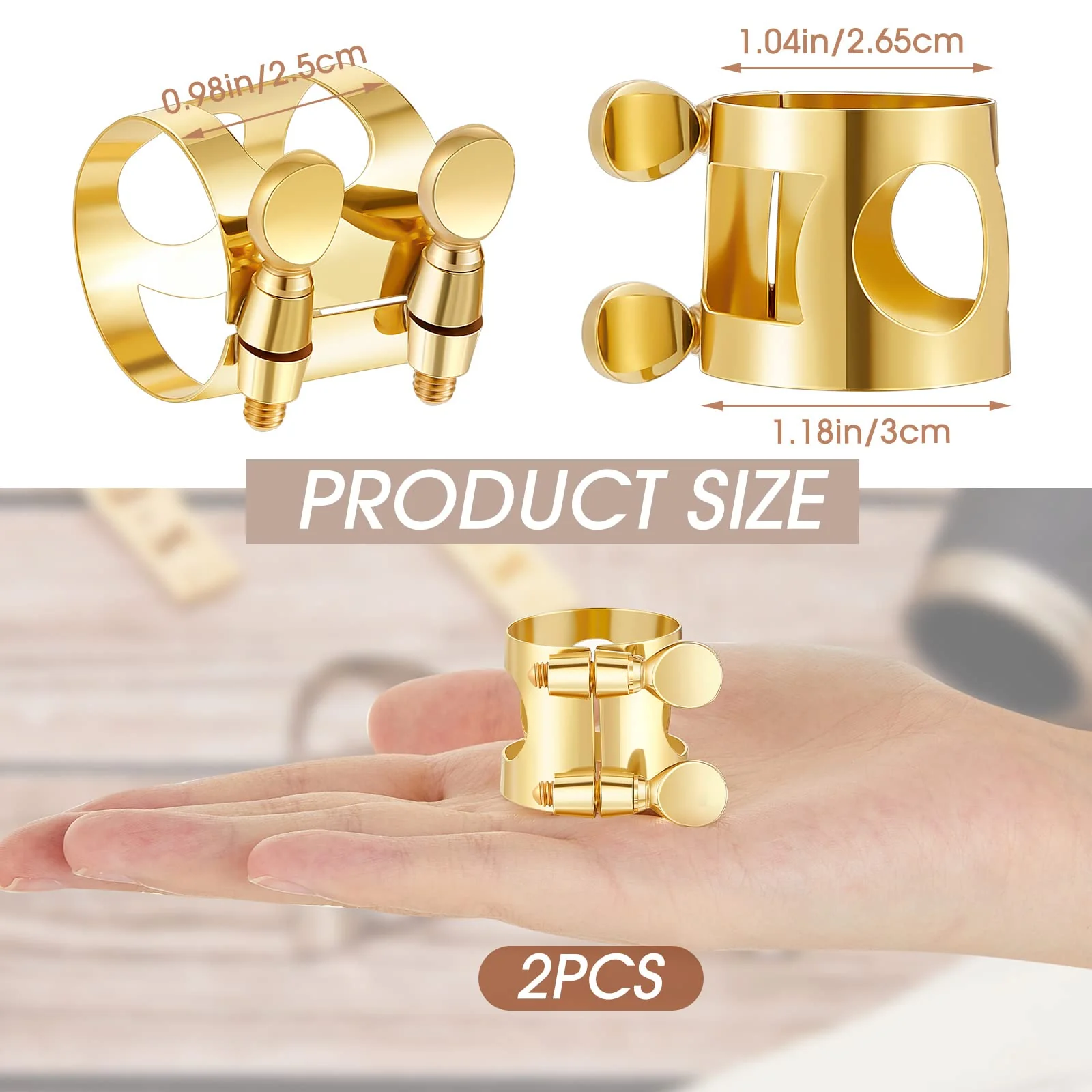 2 Pcs Alto Sax Ligature Alto Saxophone Ligature Gold Alto Saxophone Mouthpiece Ligature with Adjustable Screws Saxophone Ligature Fastener for Sax Mouthpiece Instrument - Image 2