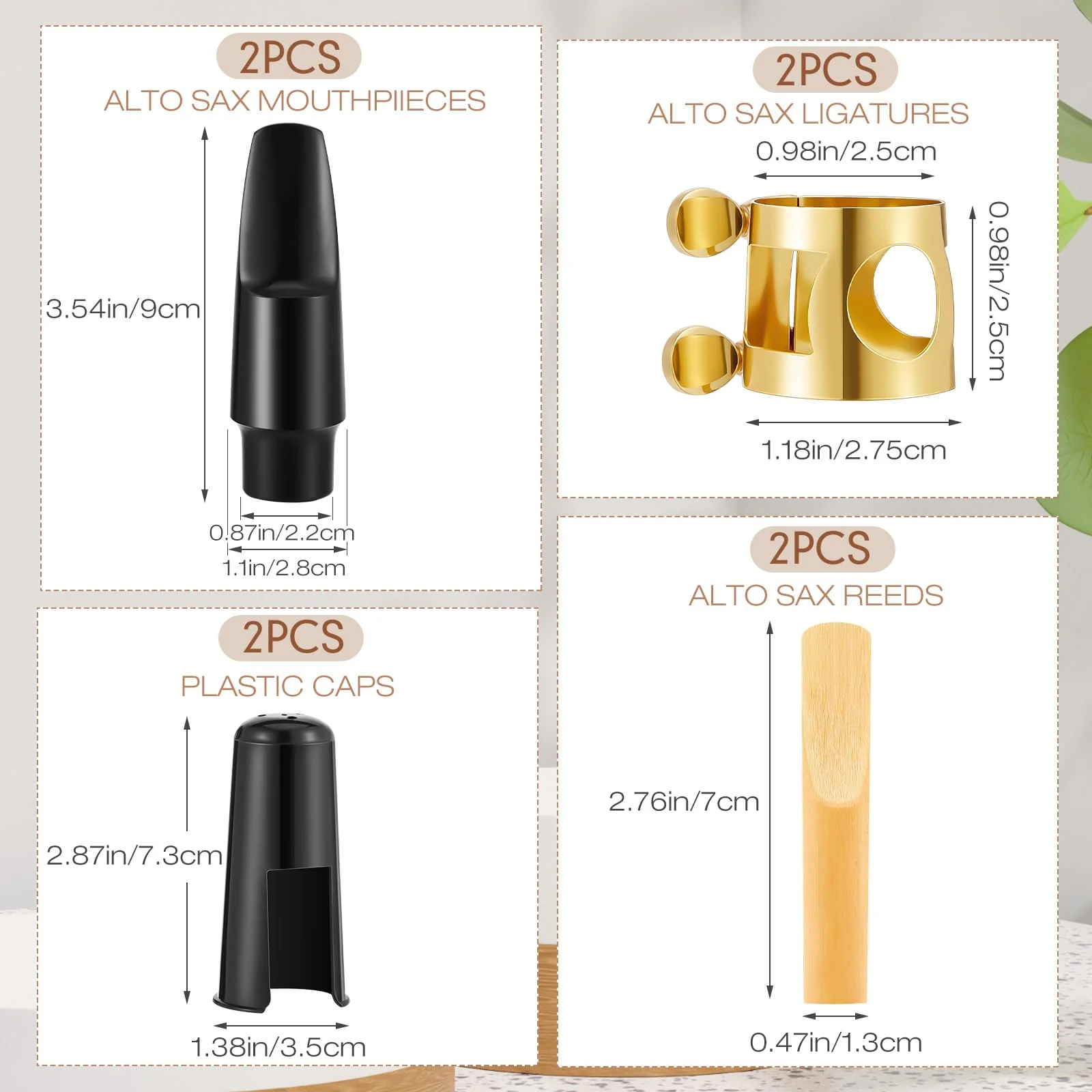 2 Sets Alto Saxophone Mouthpiece Alto Sax Mouthpiece Kit with Gold Alto Sax Ligature Plastic Cap Alto Saxophone Reeds 2.5 Strength Reeds for Alto Saxophone Use Replacement Supply - Image 2
