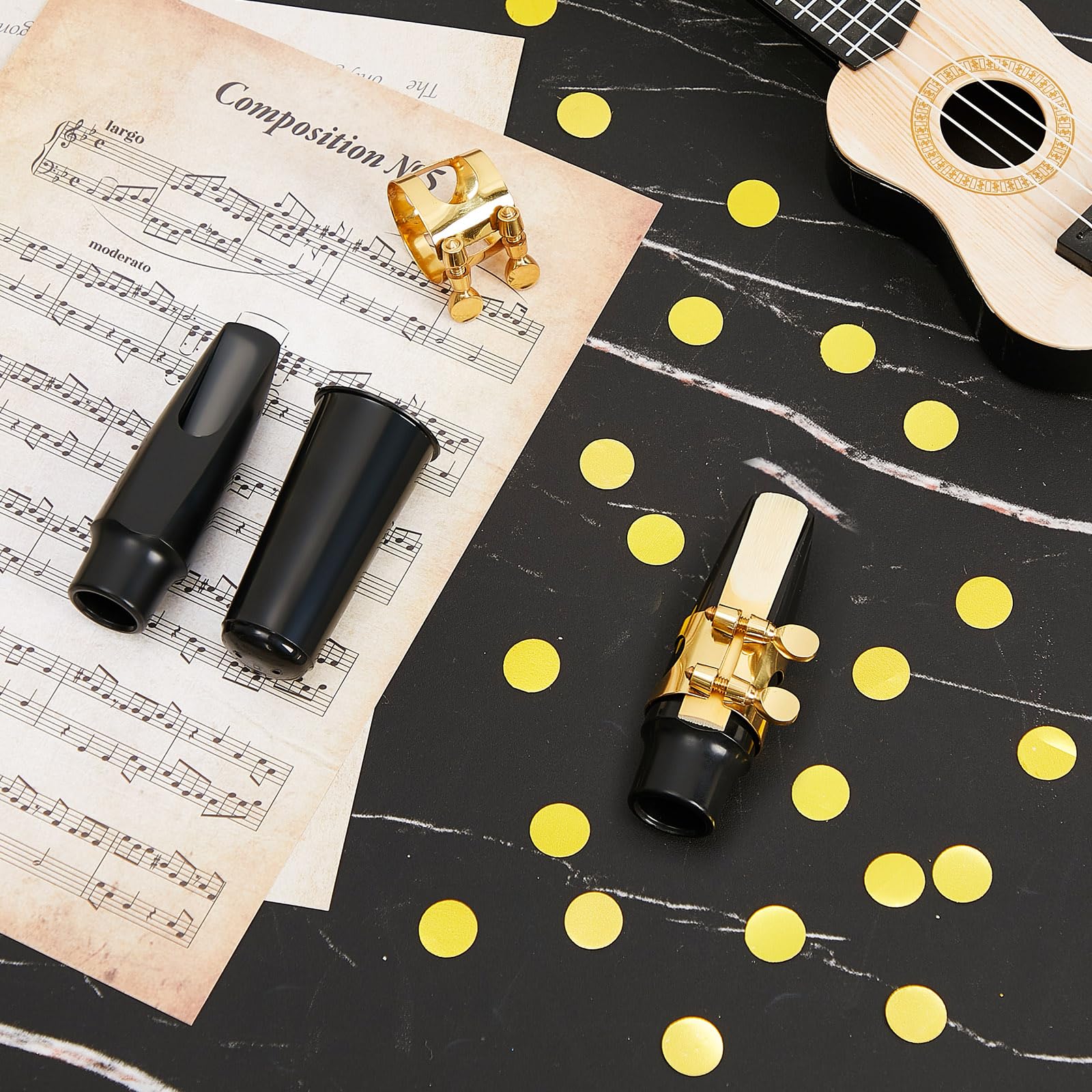 2 Sets Alto Saxophone Mouthpiece Alto Sax Mouthpiece Kit with Gold Alto Sax Ligature Plastic Cap Alto Saxophone Reeds 2.5 Strength Reeds for Alto Saxophone Use Replacement Supply - Image 4