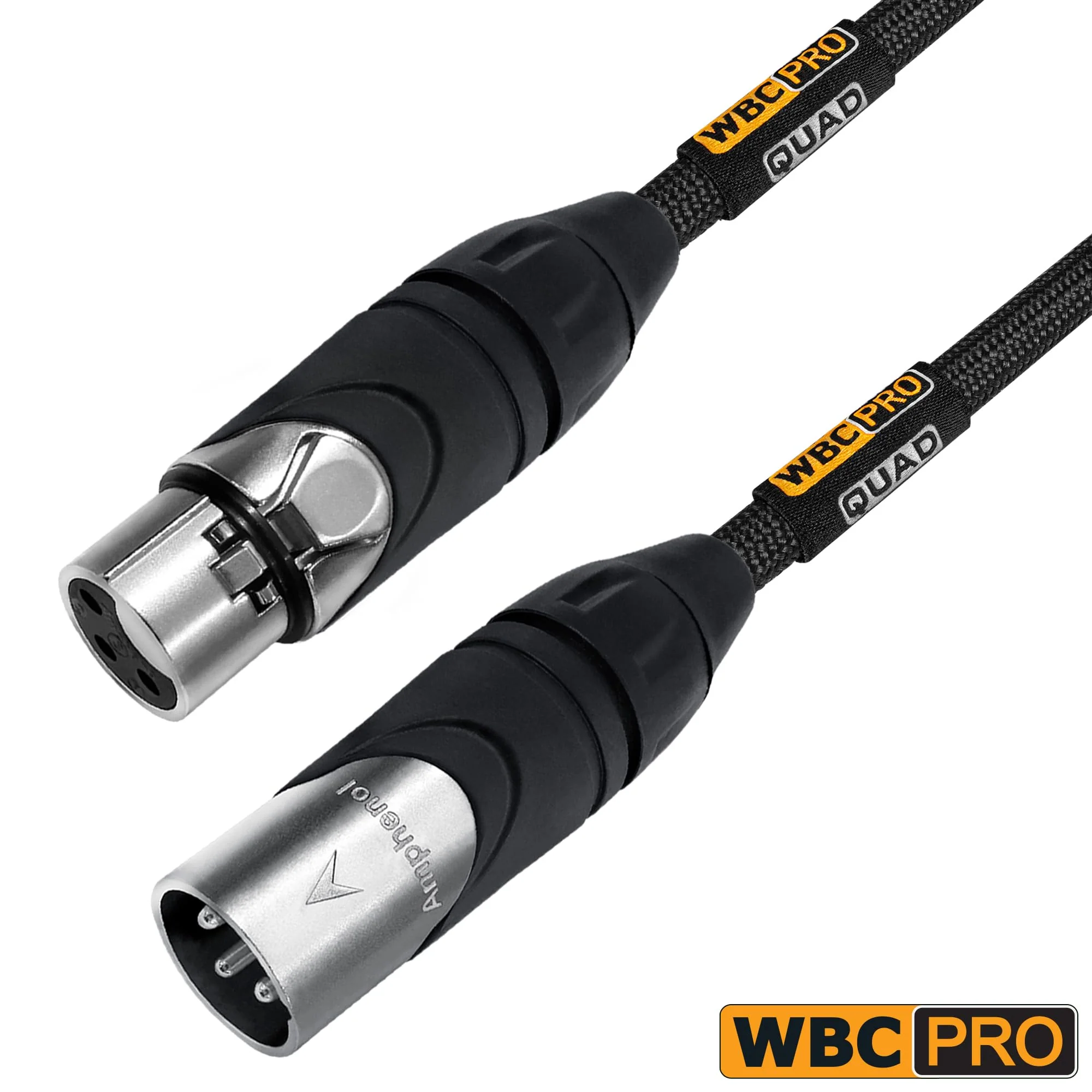 2 Units - 1 Foot - WBC-PRO-Quad Ultra-Silent Ultra-Flexible Balanced Star-Quad Cable with Amphenol Male & Female XLR Plugs & Black Tweed Jacket - Image 5