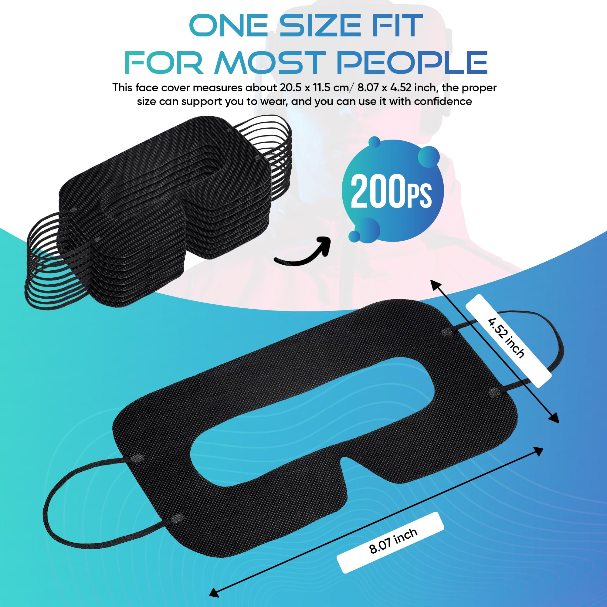 200 Pcs Disposable VR Face Mask Breathable Cover Eye Mask for VR Nonwoven Fabric Sanitary VR Mask, VR Eye Cover Pad - Comfortable, Protective, Sweat-Absorbent Face Covers (Black) - Image 3