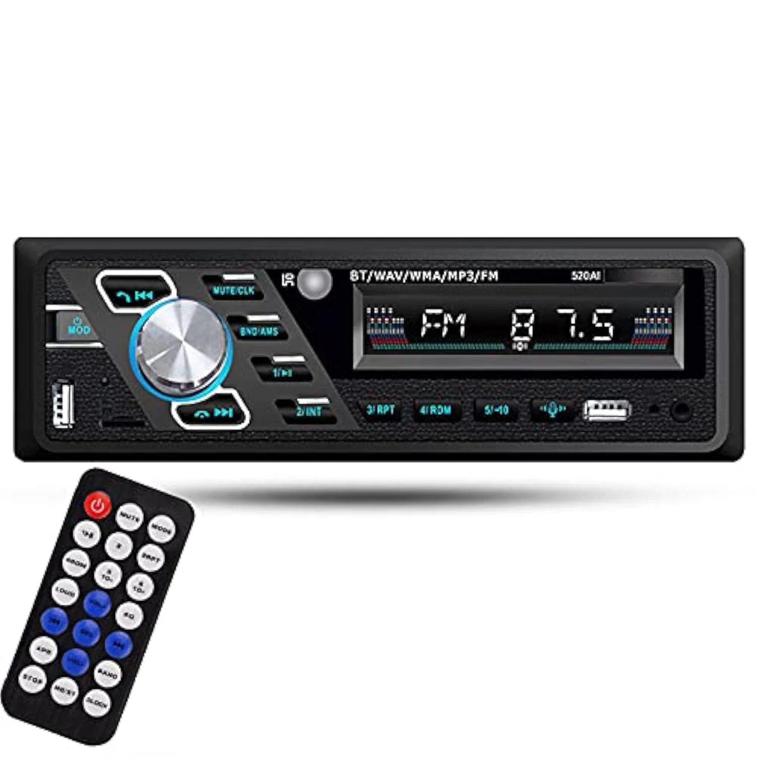 24V Car Radio Bluetooth Stereo MP3 Player Supports Hands-Free Calls FM Dual USB Ports TF AUX in Voice Assist File Reading Function with ISO Plug and Remote Control