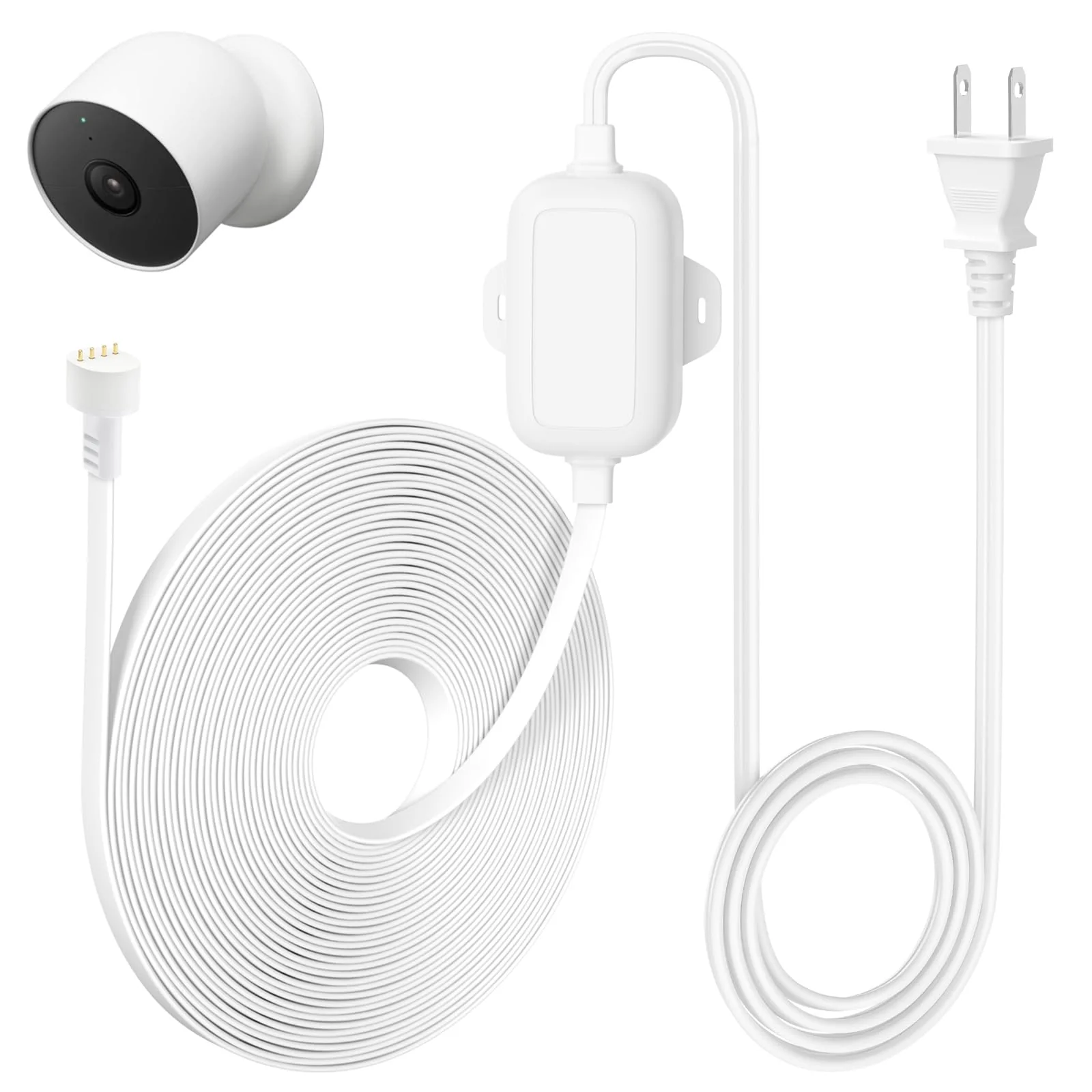 25ft/7.5m Power Cable Compatible with Google Nest Cam Outdoor or Indoor, Battery(2nd Gen), Weatherproof 5V 2A Charging Cable for Nest Cam Continuously with One-Piece Molding Adapter