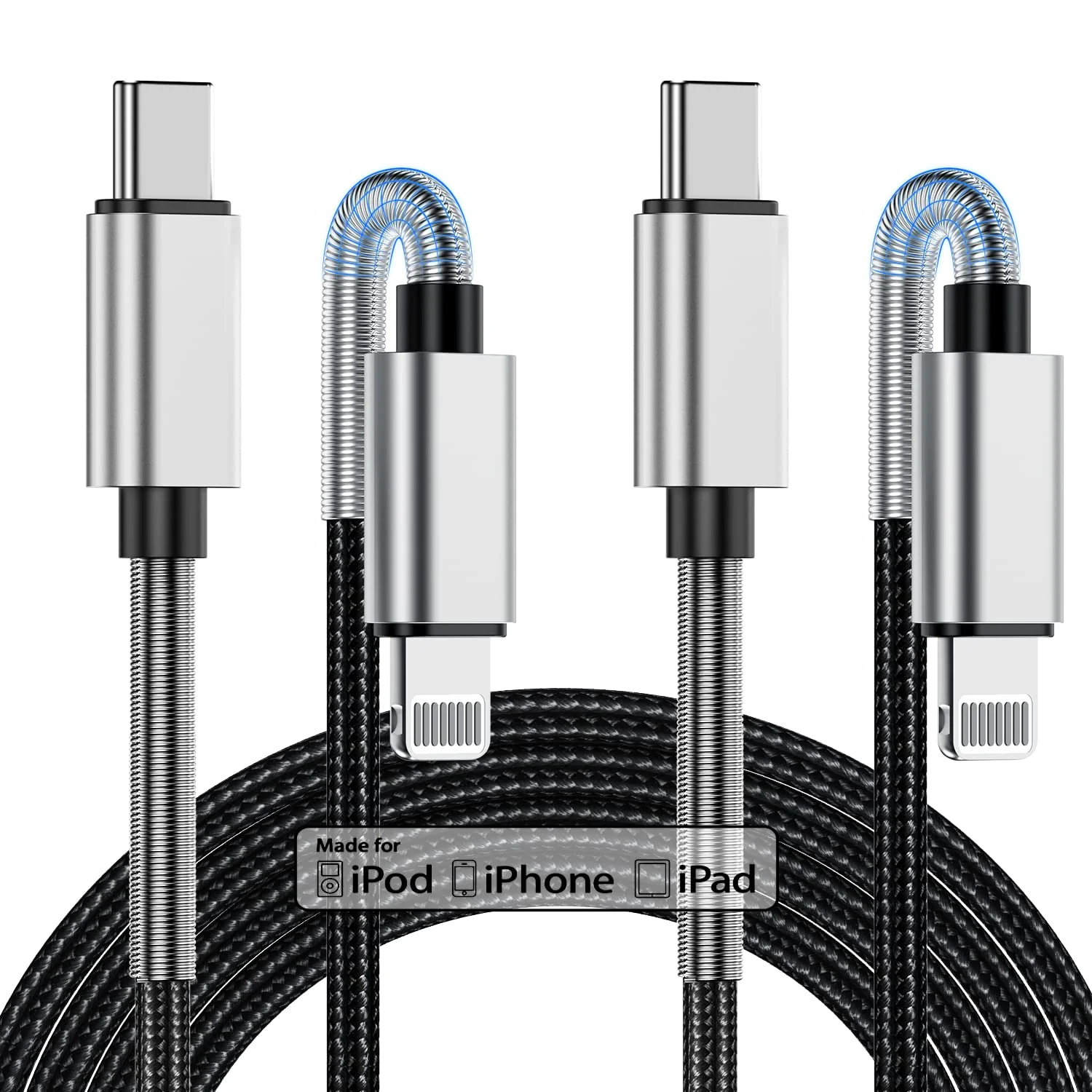 2Pack 10ft iPhone Fast Charger Cable, [Apple MFi Certified] Long USB C to Lightning Cable 10 Foot, High Fast 10 Feet Apple Charging Cord for Apple iPhone 14/14 Pro Max/13 Mini/12/11/XS/XR/8/7Plus,iPad Lightning Silver
