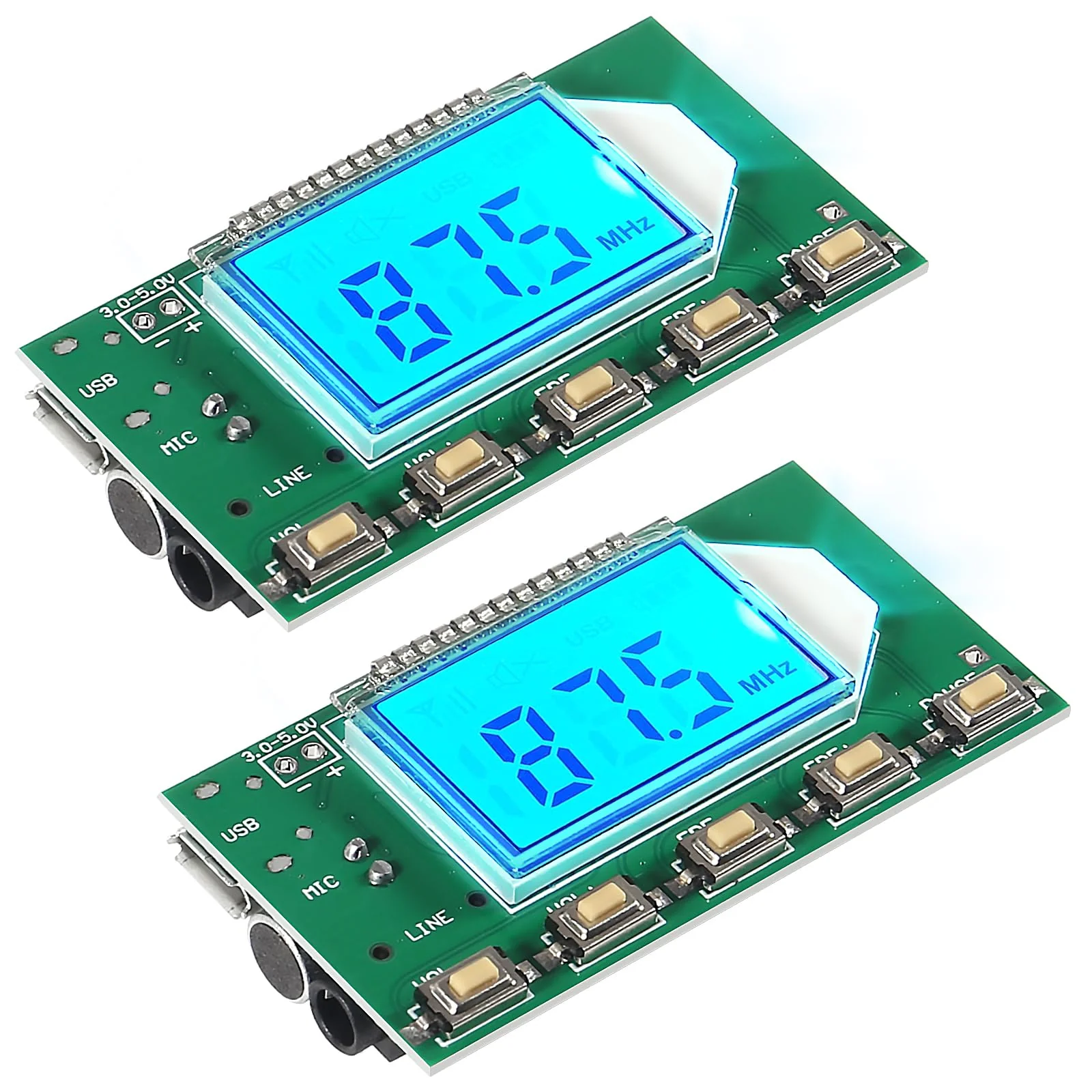 2PCS DC 3V-5V FM Transmitter Module DSP PLL 87-108MHz Stereo Digital Wireless Microphone Board Multi-Function Frequency Modulation with LCD Display Line/USB/Mic Input