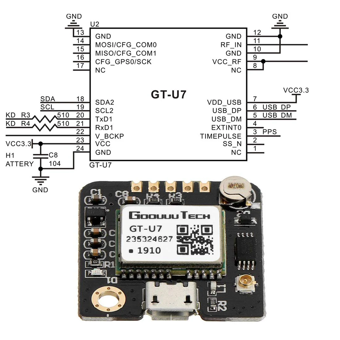 2pcs GT-U7 GPS Module Navigation Satellite Positioning Compatible with NEO-6M 51 MCU STM32 High Sensitivity Low Power Consumption High-Precision Positioning Suitable for Vehicles - Image 5