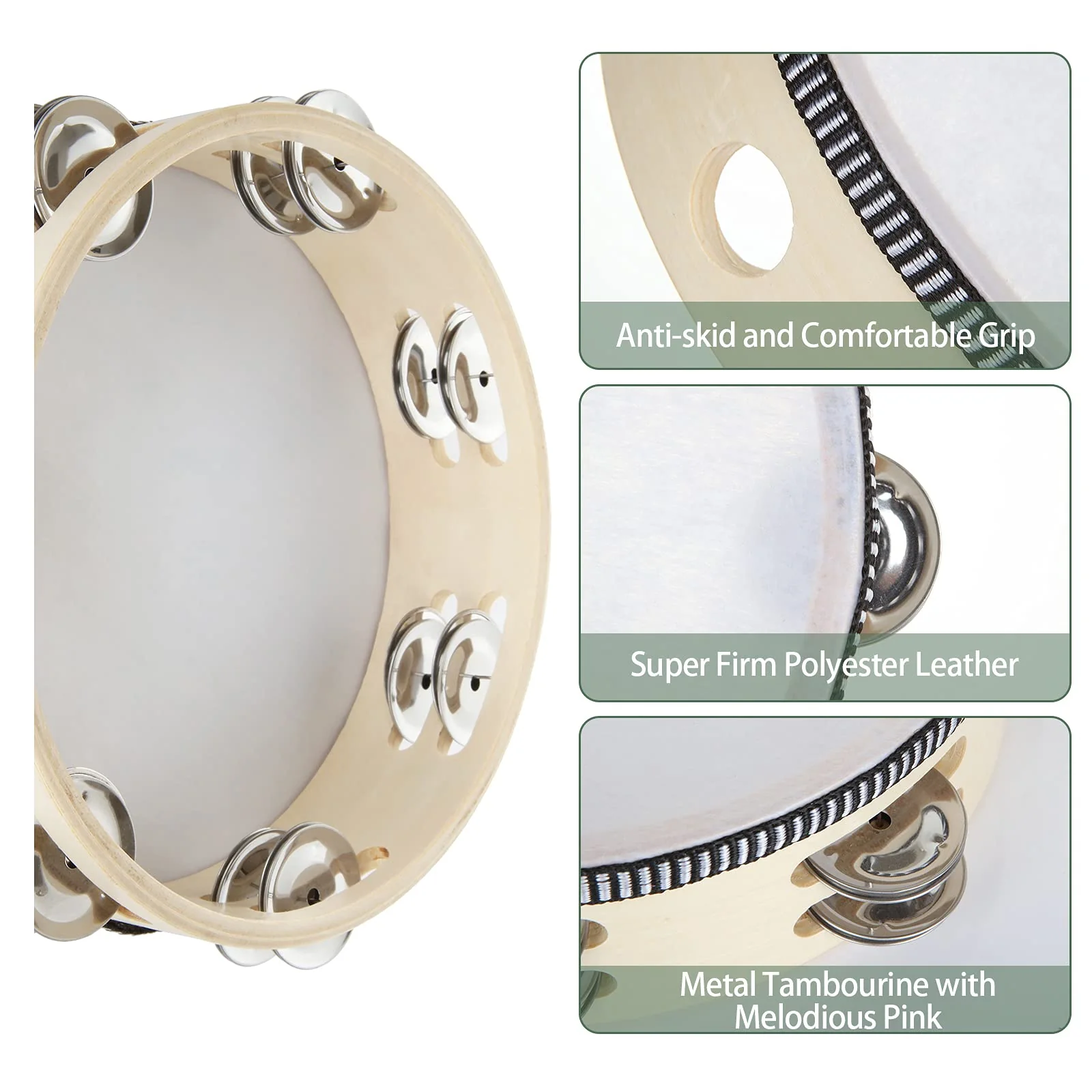 3 Pack 8 inch Tambourine for Adults Hand Held Wood Tambourine Metal Jingles Musical Educational Instrument Rhythm Percussion Tambourine for KTV, Party, Church (Single Row) - Image 4
