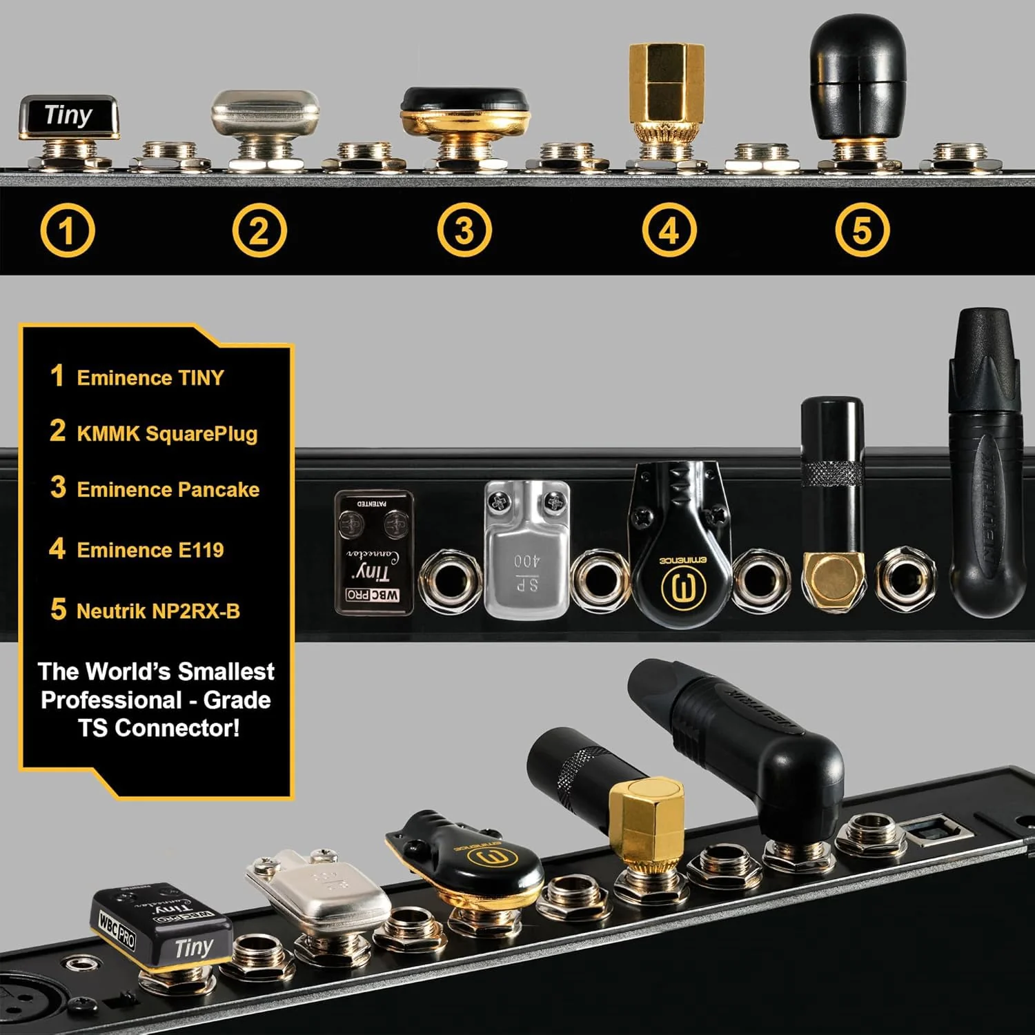 3 Units - 12 Inch - WBC-PRO-Pedal – 22 AWG - Low-Cap (18pF/ft) – Pro-Grade – Graphite-Based - Dual-Shielded Pedal, Effects, Patch, Instrument Cable with Eminence Tiny Gold Plated Angled TS Connectors - Image 2