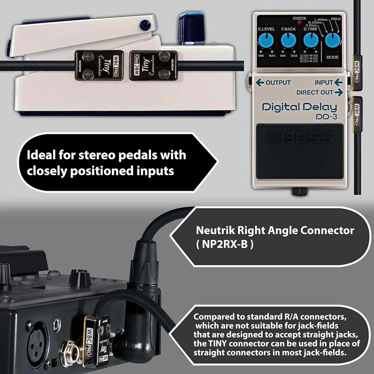 3 Units - 12 Inch - WBC-PRO-Pedal – 22 AWG - Low-Cap (18pF/ft) – Pro-Grade – Graphite-Based - Dual-Shielded Pedal, Effects, Patch, Instrument Cable with Eminence Tiny Gold Plated Angled TS Connectors - Image 4