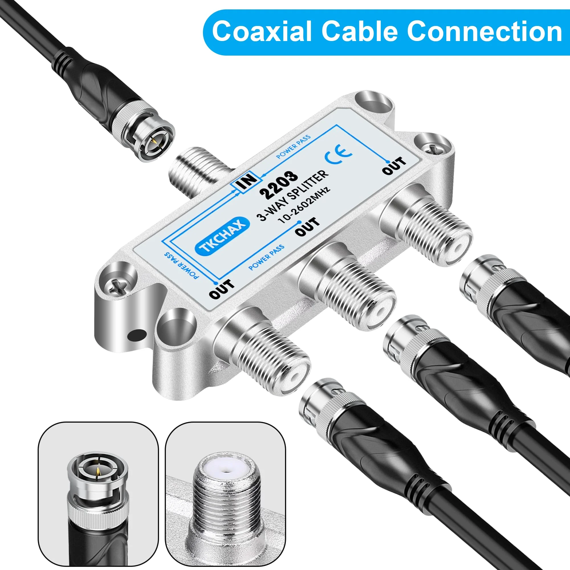 3 Way Coaxial Cable Splitter,Support 10-2602MHz, RG6 Compatible, Nickel-Plated for Cable Splitter,Work with CATV, Satellite TV,Antenna System and MoCA Configurations 3 Way Coaxial Cable Splitter - Image 5