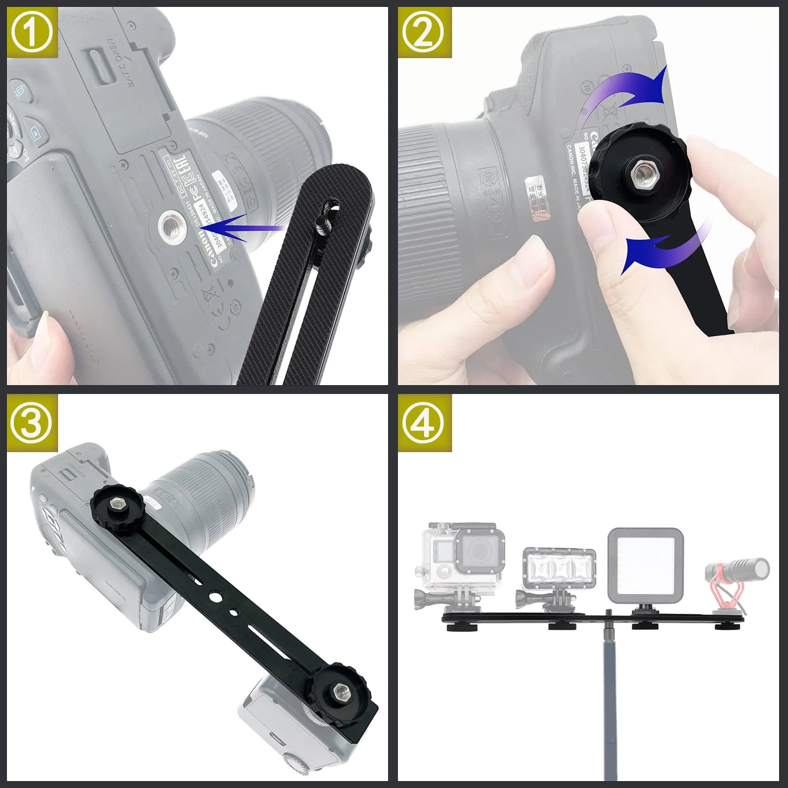 30cm Dual Speedlite Camera Mount Tripod Bracket Flash Extension Bar,10" Dual Tripod Bracket for Camera,LED Video Light,DSLR Camera,Flash Light 30cm - Image 5
