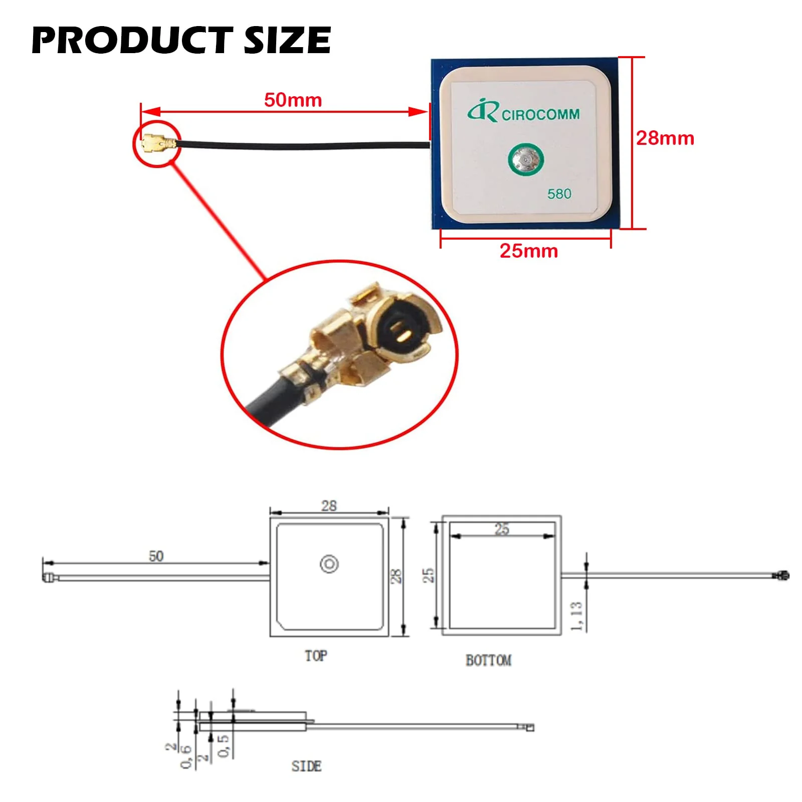32db High Gain Cirocomm 5cm Active GPS Antenna Ceramic Antenna IPEX Antenna 25x25x5mm Geekstory - Image 4