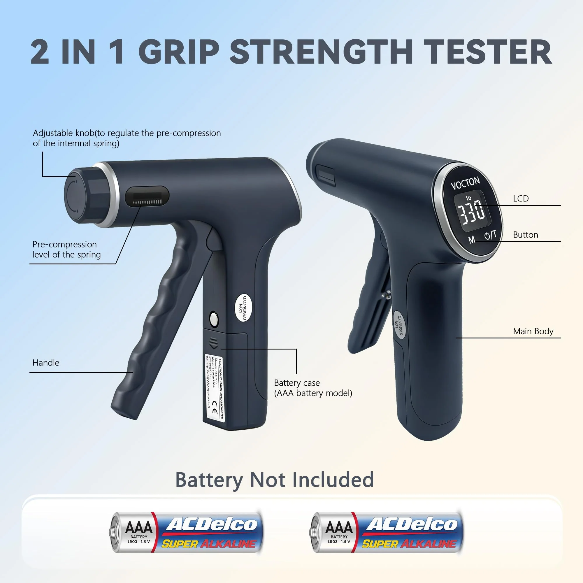 330lbs/150KG Handful Grip Strength Tester, Electronic Hand Dynamometer & Exerciser with Adjustable Resistance Trainer, LCD Screen, Ergonomic Handle for Home and Gym Use(Battery Not Included) - Image 3