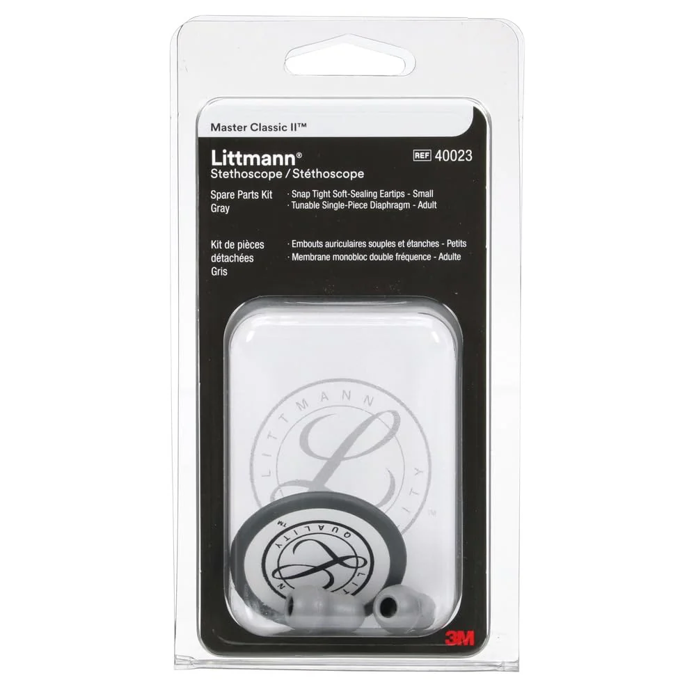 3M Littmann Stethoscope Spare Parts Kit – Gray, Compatible with Master Classic II™, Includes Snap Tight Soft-Sealing Small Eartips, Tunable Diaphragm & Rim, 40023