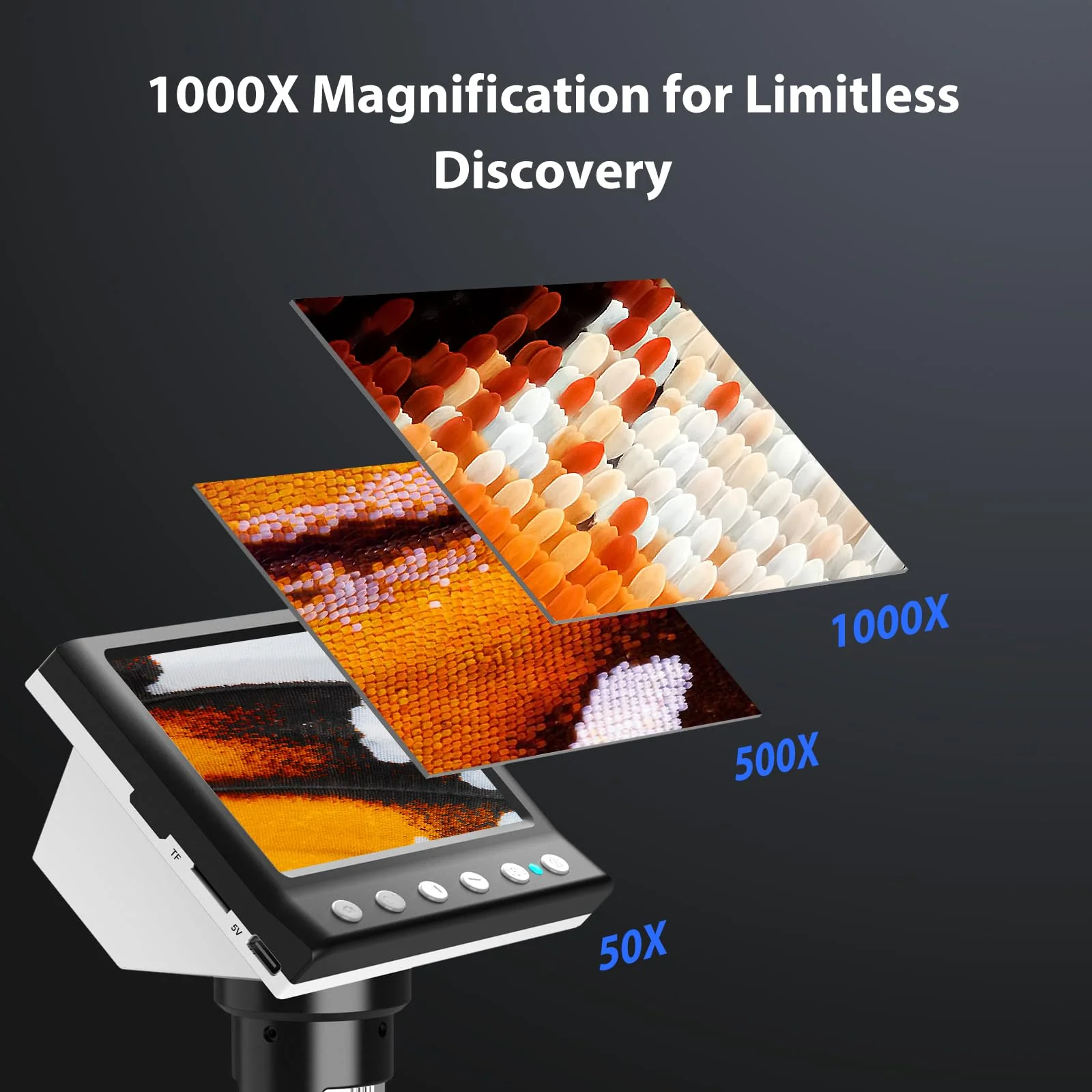 4.3'' IPS Coin Microscope, 1000X Magnification Digital Microscope for Adults,Coin Collection Supplies with 8 Adjustable LEDs,Windows Compatible,32GB TF Card - Image 3