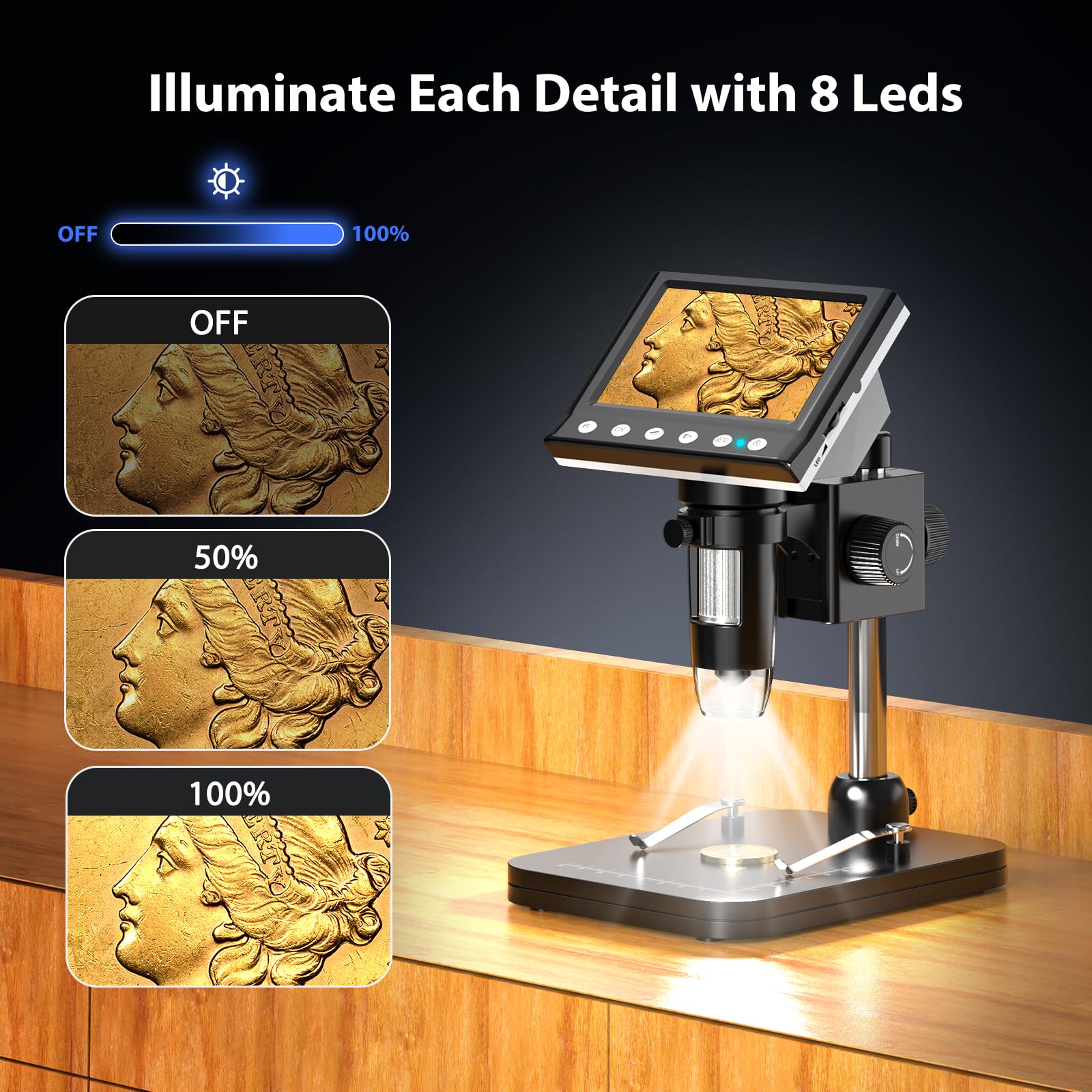4.3'' IPS Coin Microscope, 1000X Magnification Digital Microscope for Adults,Coin Collection Supplies with 8 Adjustable LEDs,Windows Compatible,32GB TF Card - Image 4