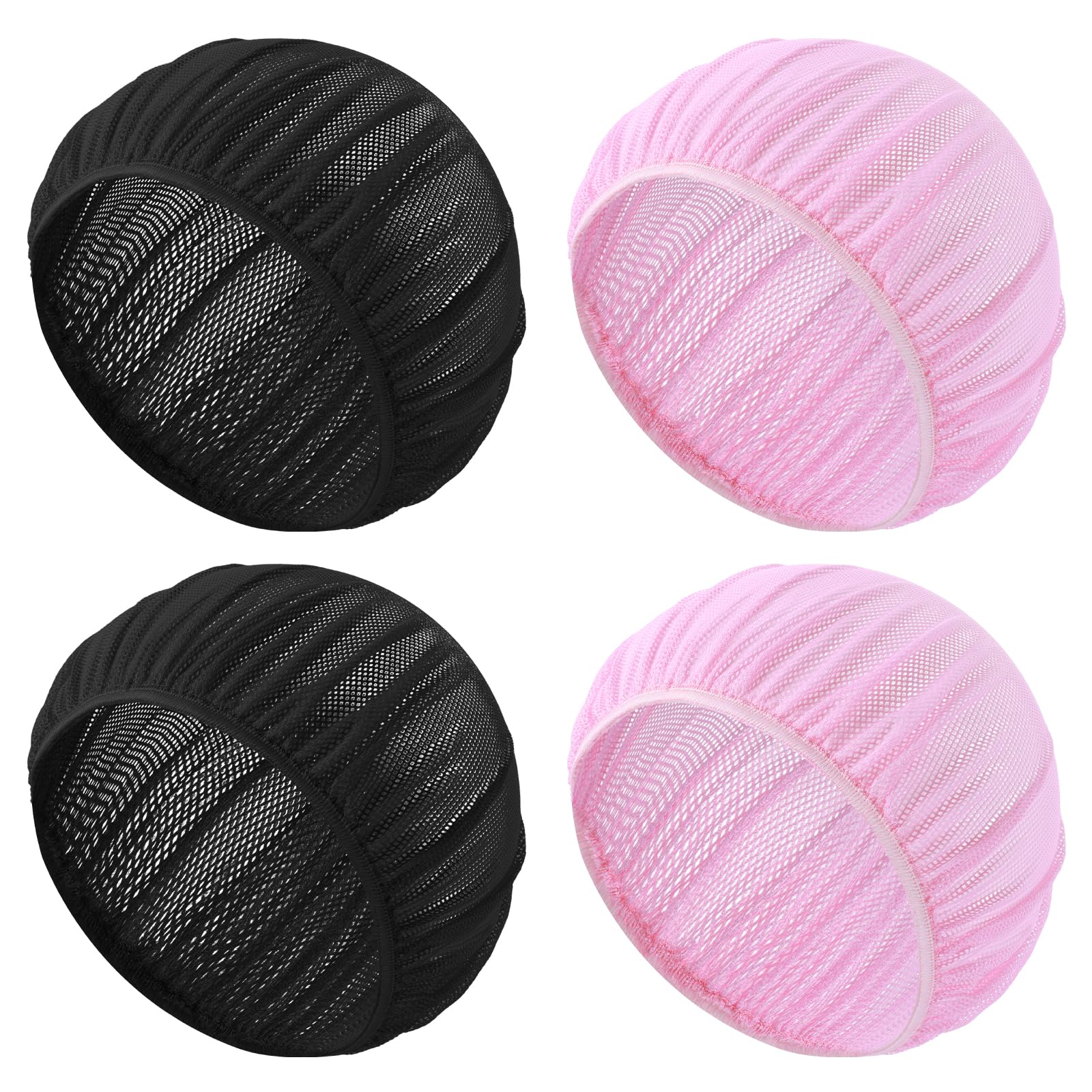 4 Pcs Mesh Sleep Bonnet Hair Nets Cap for Women Pink Black