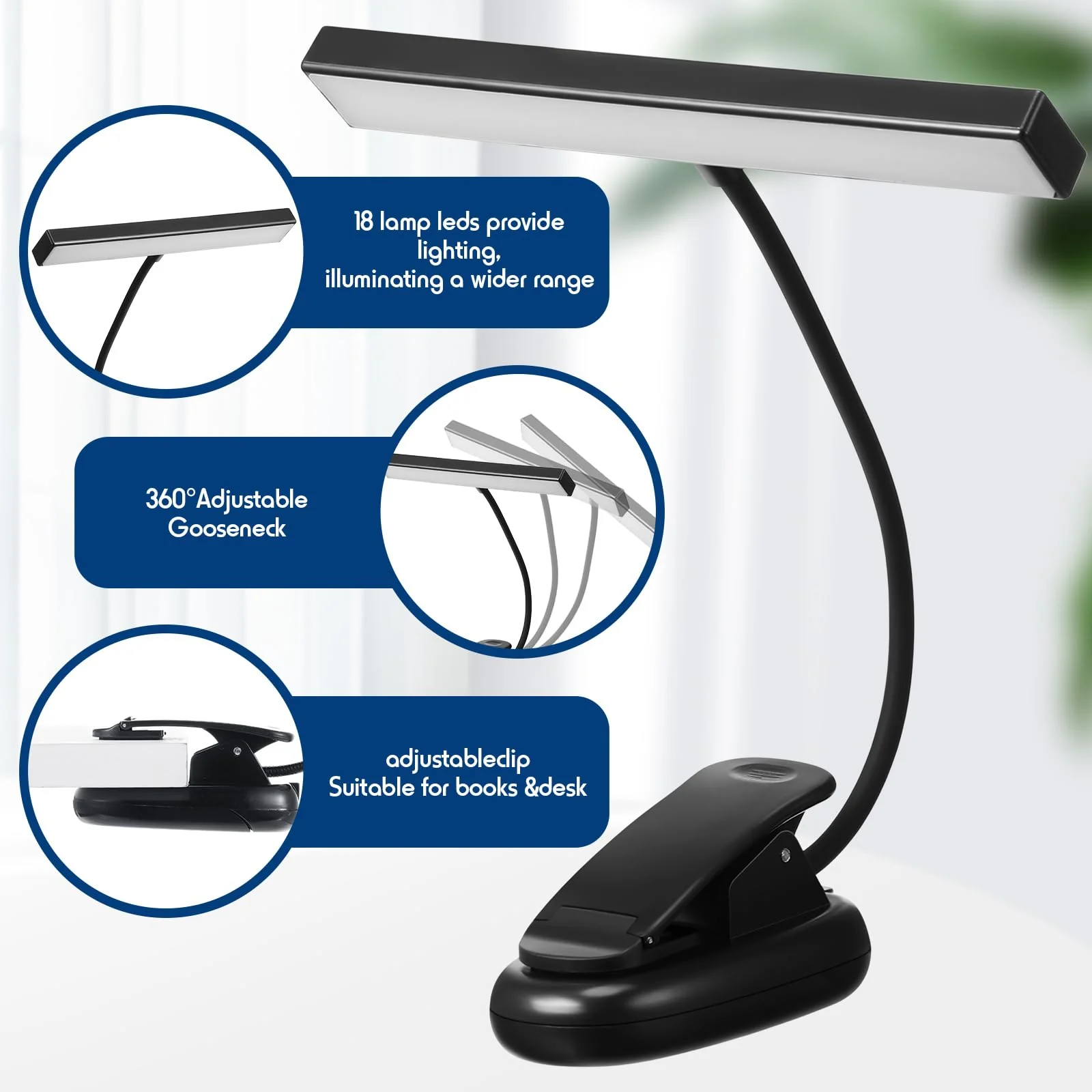 4 Pcs Music Stand Light 18 LED Piano Light Clip on Piano Lamp Adjustable Reading Light USB and AAA Battery(Not Included)/ Rechargeable Operated, 4 Color Temperature Optional (Battery) - Image 3