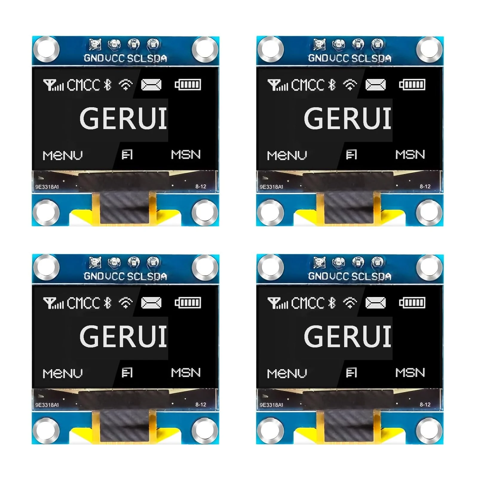 4 x 0.96 Inch OLED Display Module 128 x 64 Pixel I2C Display Module with I2C IIC Serial Self-Luminous Compatible with Arduino and Raspberry Pi (White) White