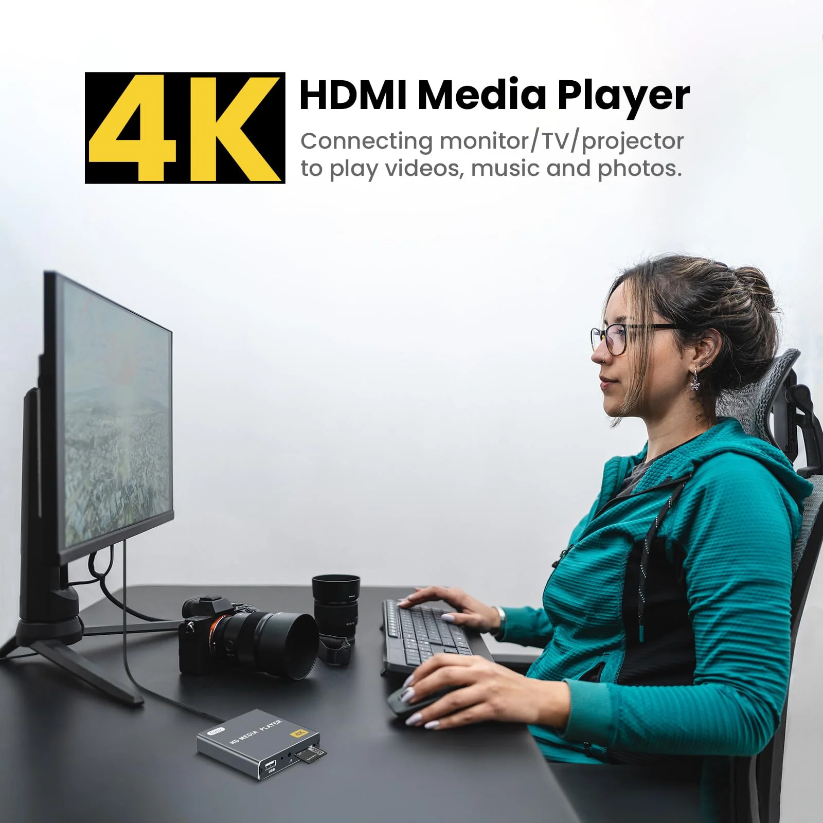 4K Digital Media Player, TV MP4 Video Player with HDMI/AV Output, Digital Signage Mini HD Media Players for USB Drives/SD Cards, H.265/HEVC, Looping, Auto Playback, Grey - Image 2