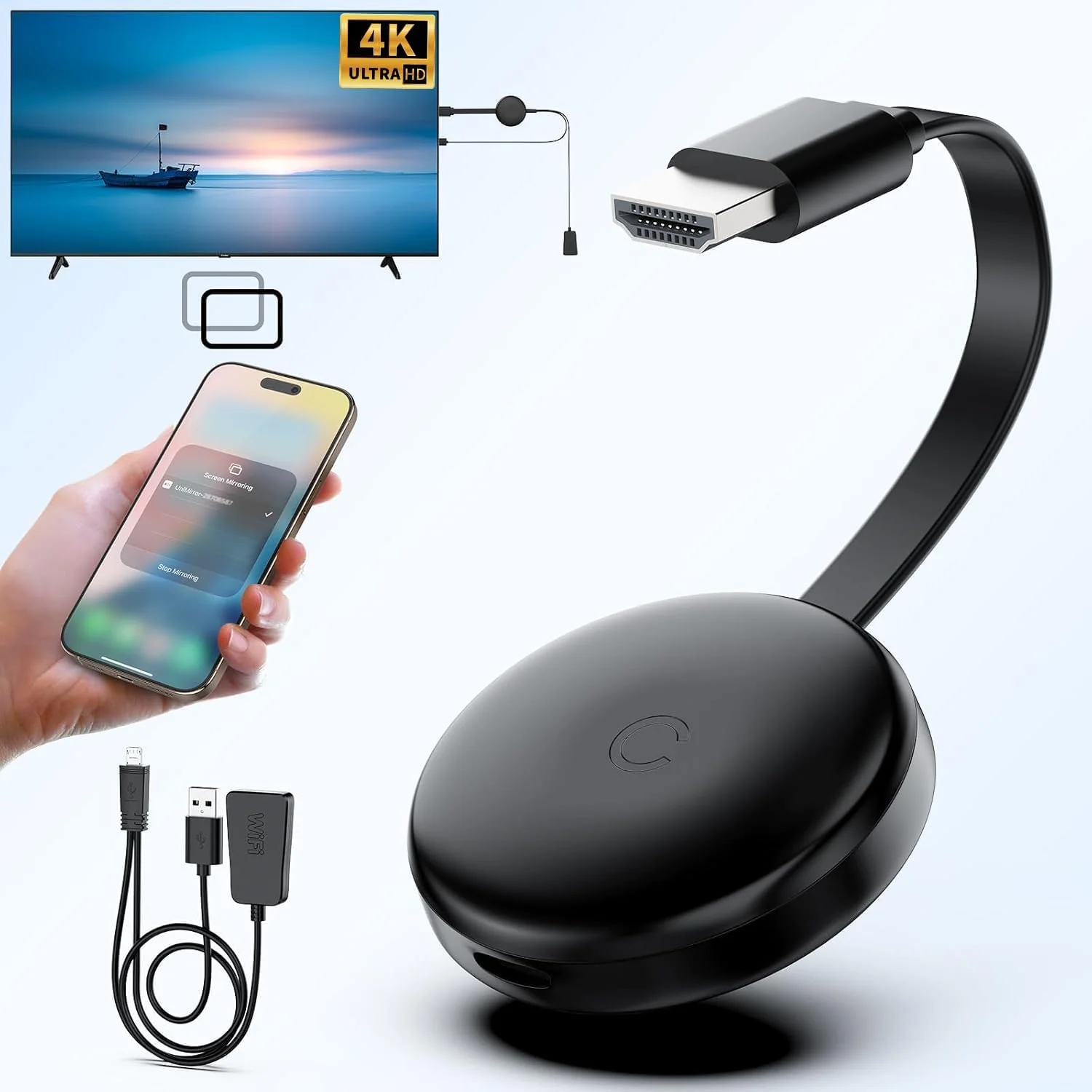 4K Wireless HDMI Display Adapter, 5G HDMI Wireless Dongle Adapter, Mirroring Extender Stream Video/Audio from Android/iOS/Windows/MacOS/Laptop to TV/Monitor/Projector, Support Airplay DLNA Miracast Black