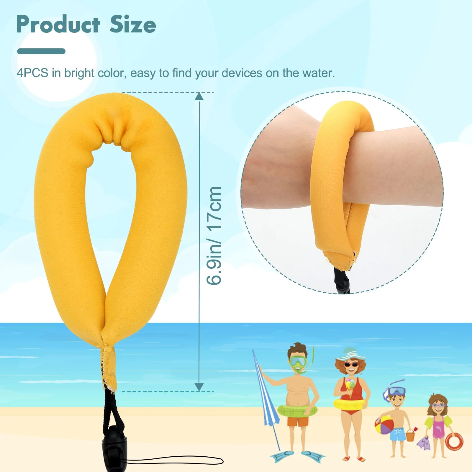 4Pcs Waterproof Camera Float Strap, Universal Floating Strap, Waterproof Camera Float Foam Strap for Underwater Camera Yellow - Image 2