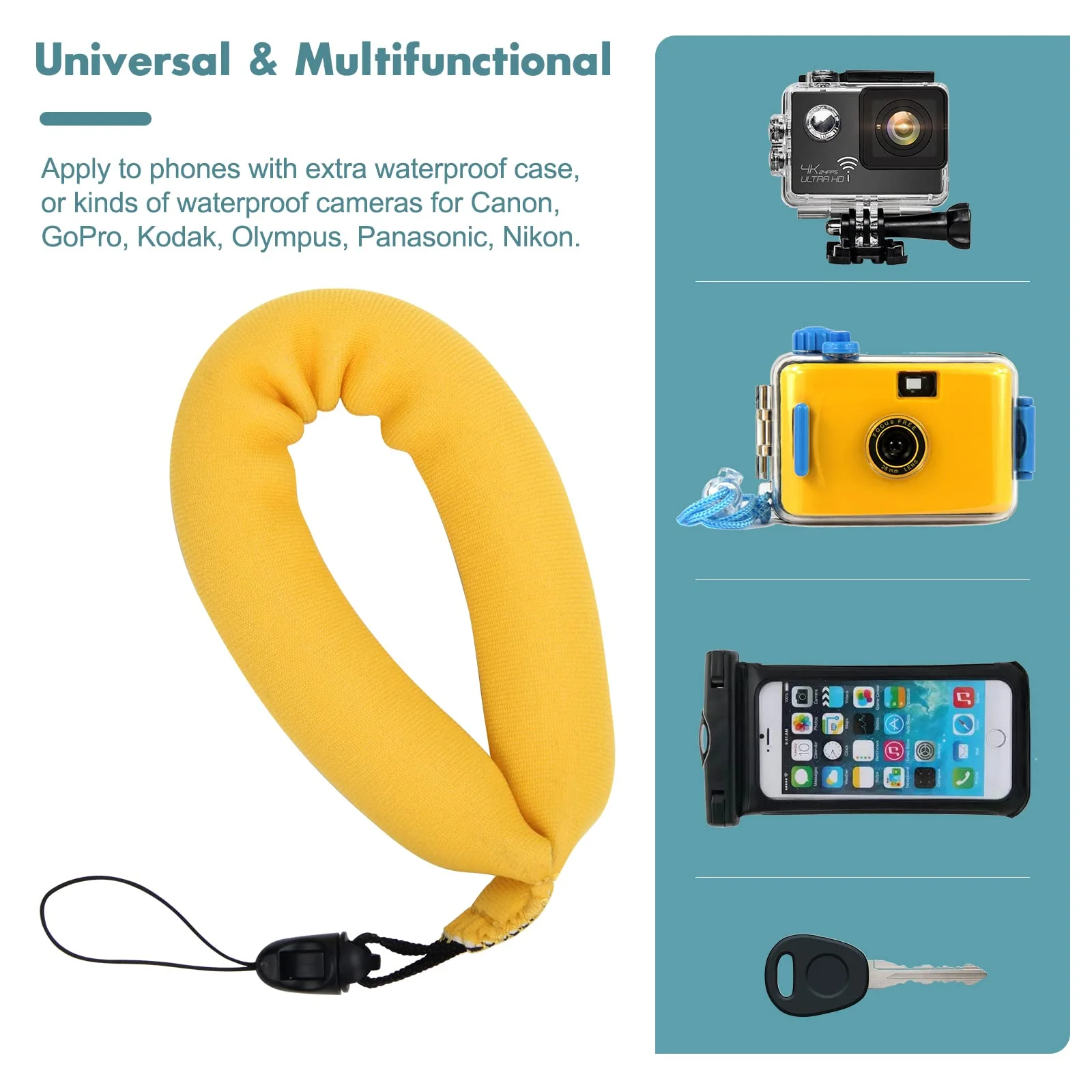 4Pcs Waterproof Camera Float Strap, Universal Floating Strap, Waterproof Camera Float Foam Strap for Underwater Camera Yellow - Image 5
