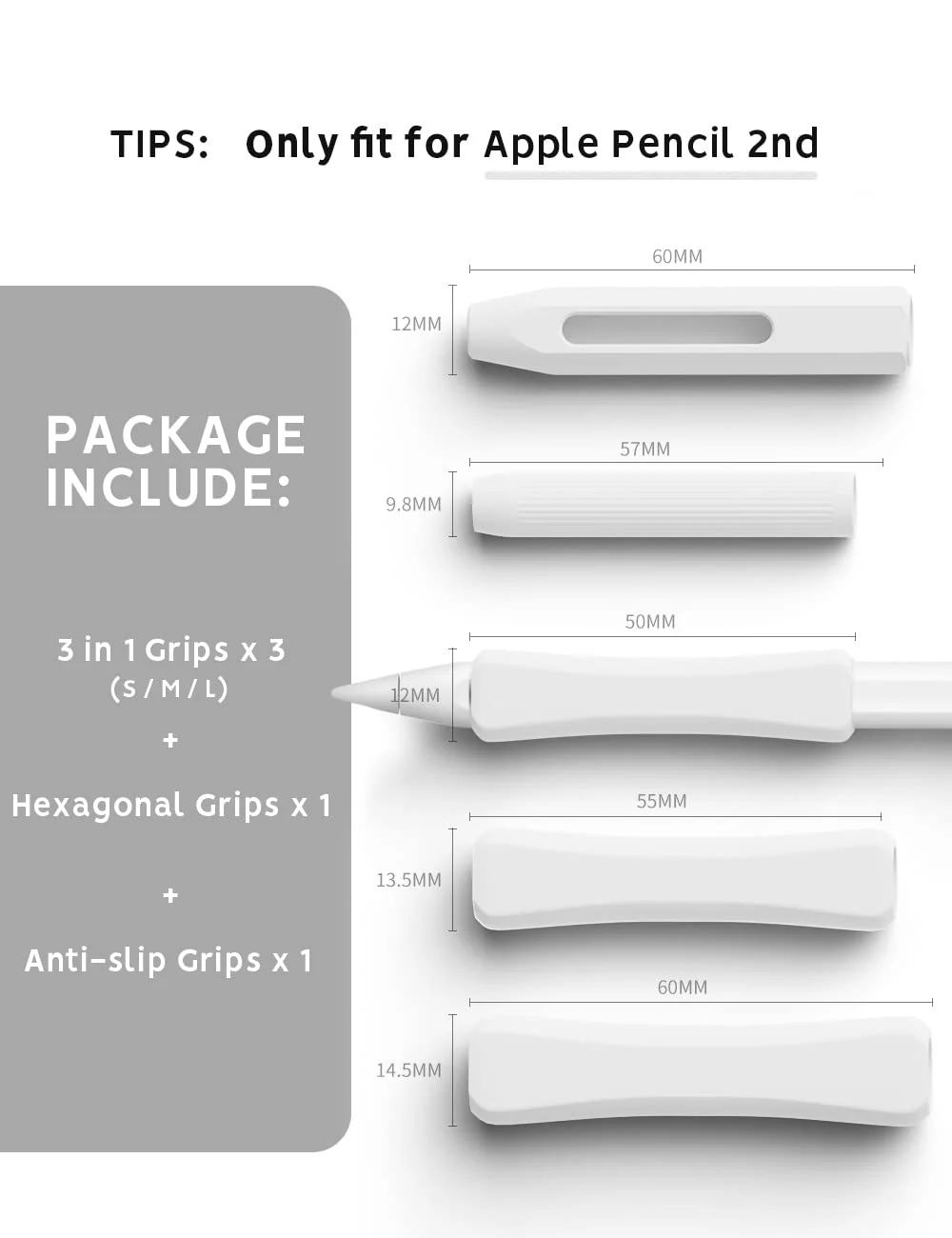 5 Pack Pencil Grips Compatible with Only Apple Pencil 2nd Generation Silicone Ergonomic Design Sleeve Holder(White) White - Image 5