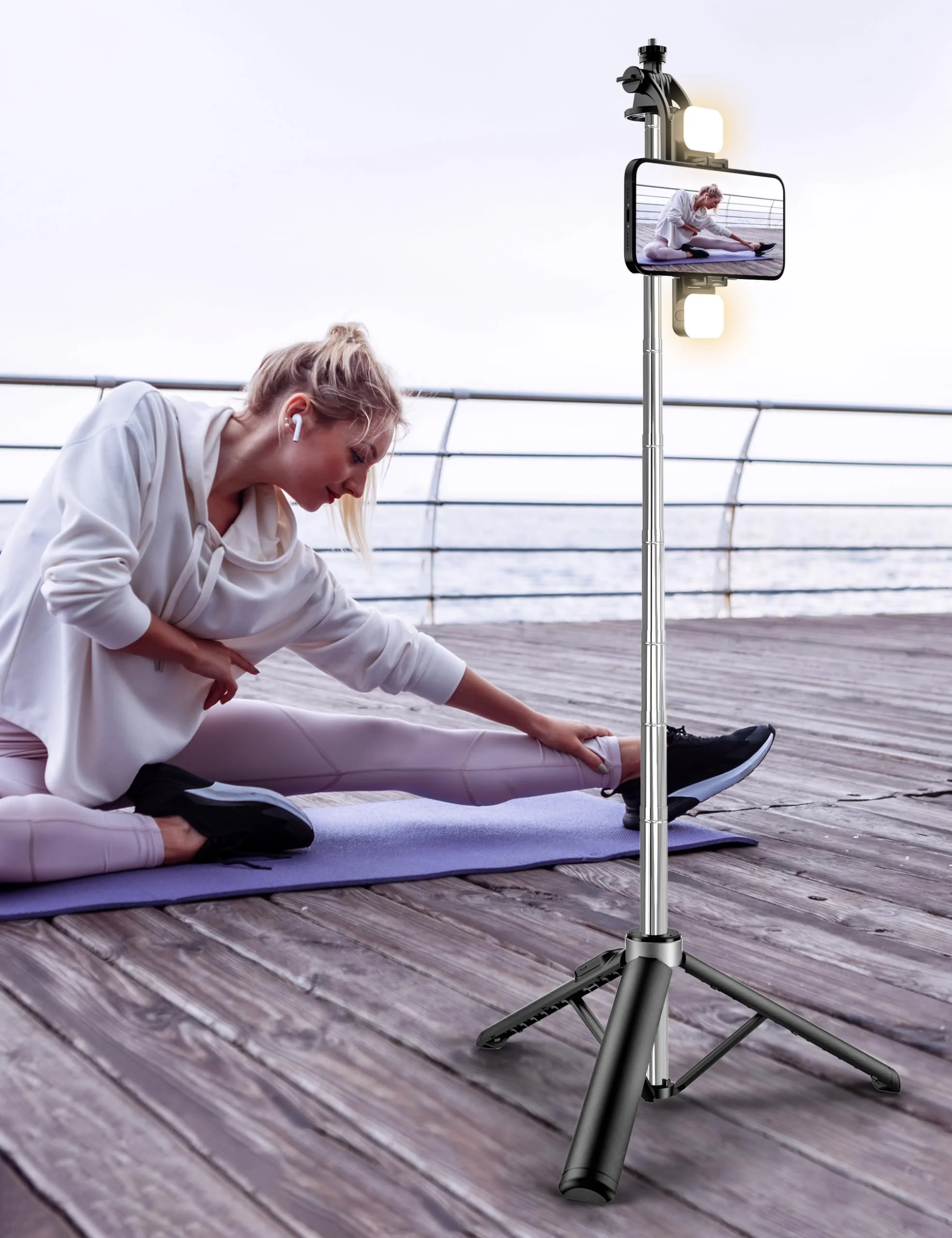 53'' Selfie Stick Tripod with Light, Extendable Selfie Stick with Remote, Portable Cell Phone Tripod Stand with All in 1 Phone Clip, Lightweight Camera Tripod Compatible with iPhone 15 14 13, Android - Image 9