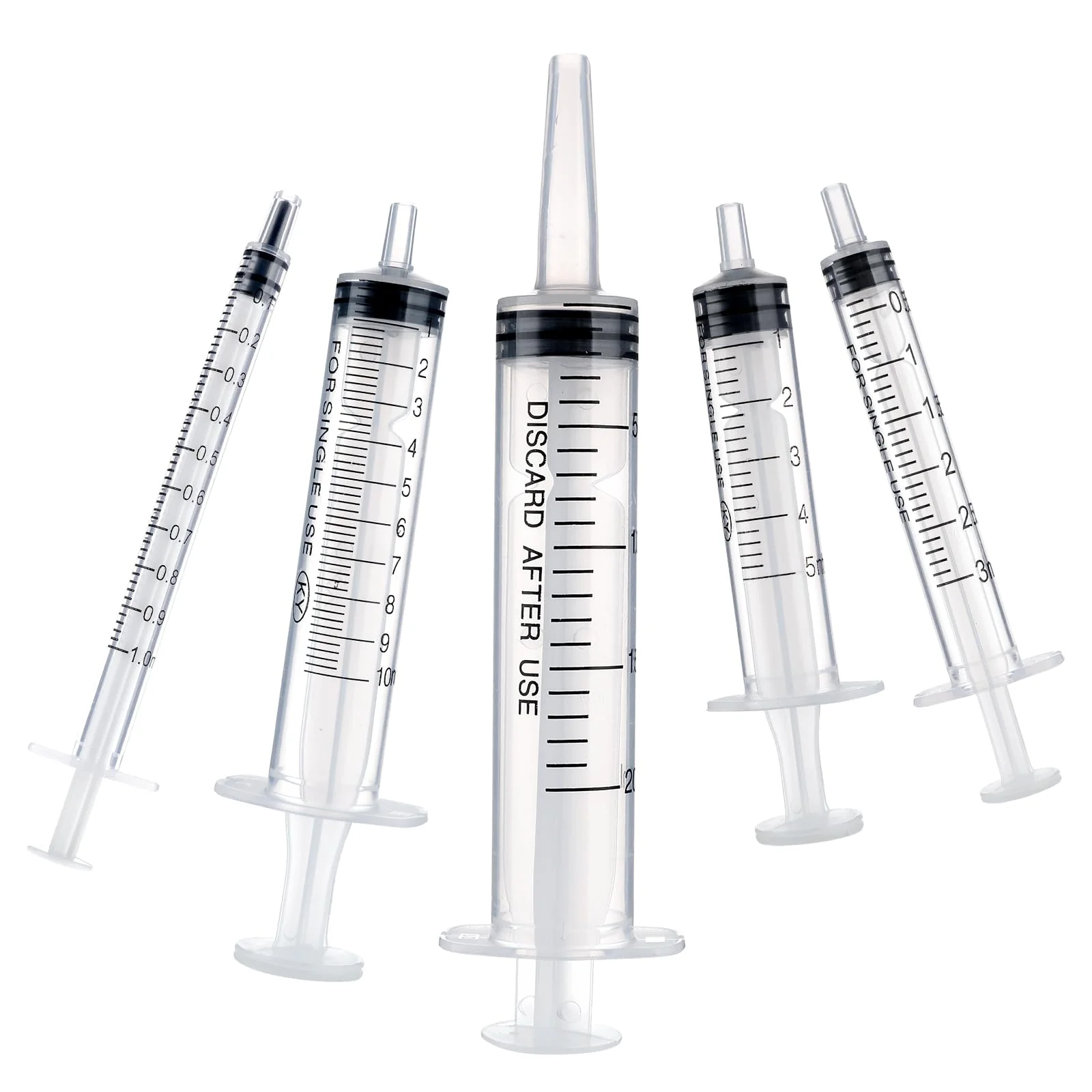 5pcs Plastic Syringes - 1ml, 3ml, 5ml, 10ml, 20ml, No Needle Measuring Syringe Reusable Syringes for Scientific Lab Dispensing Liquid Measuring Watering Pet Feeding Oil or Glue Applicator