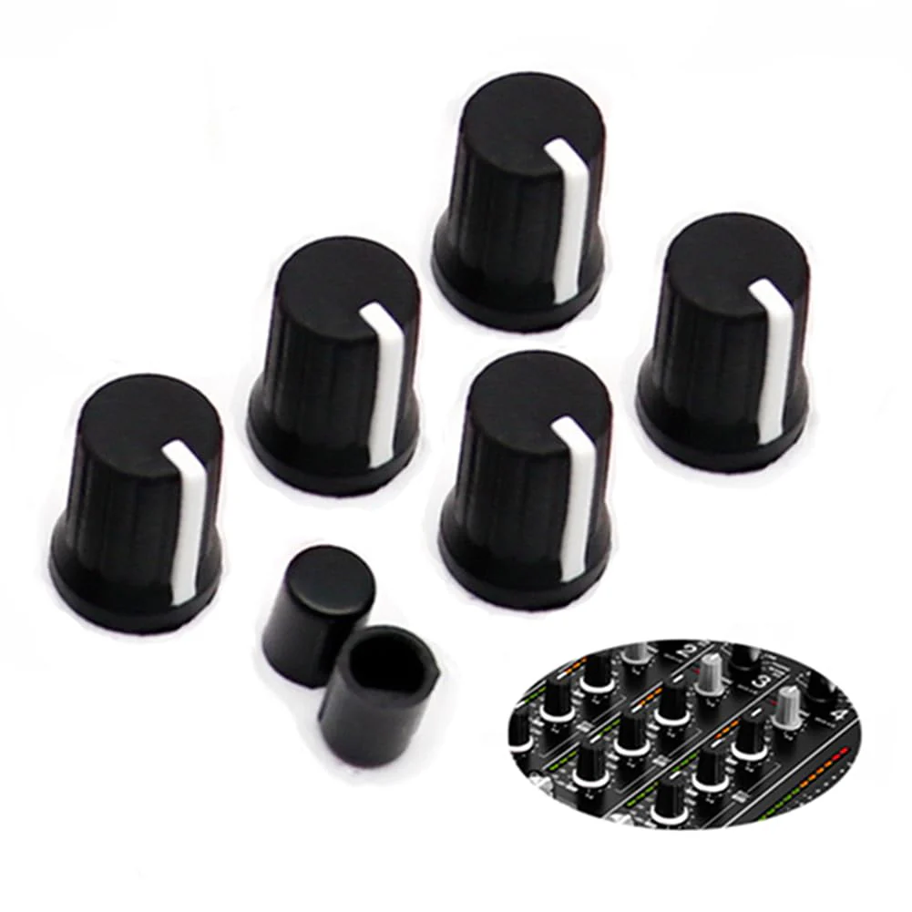 5pcs Universal EQ Rotary Knob Replacement Equalizer Potentiometer Fader Knobs Push Rod Cap for DJ Controller Mixer Console Pioneer DJM、DDJ、XDJ, Denon Numark AKAI RANE VESTAX (Black Hats) EQ knobs-5pcs black