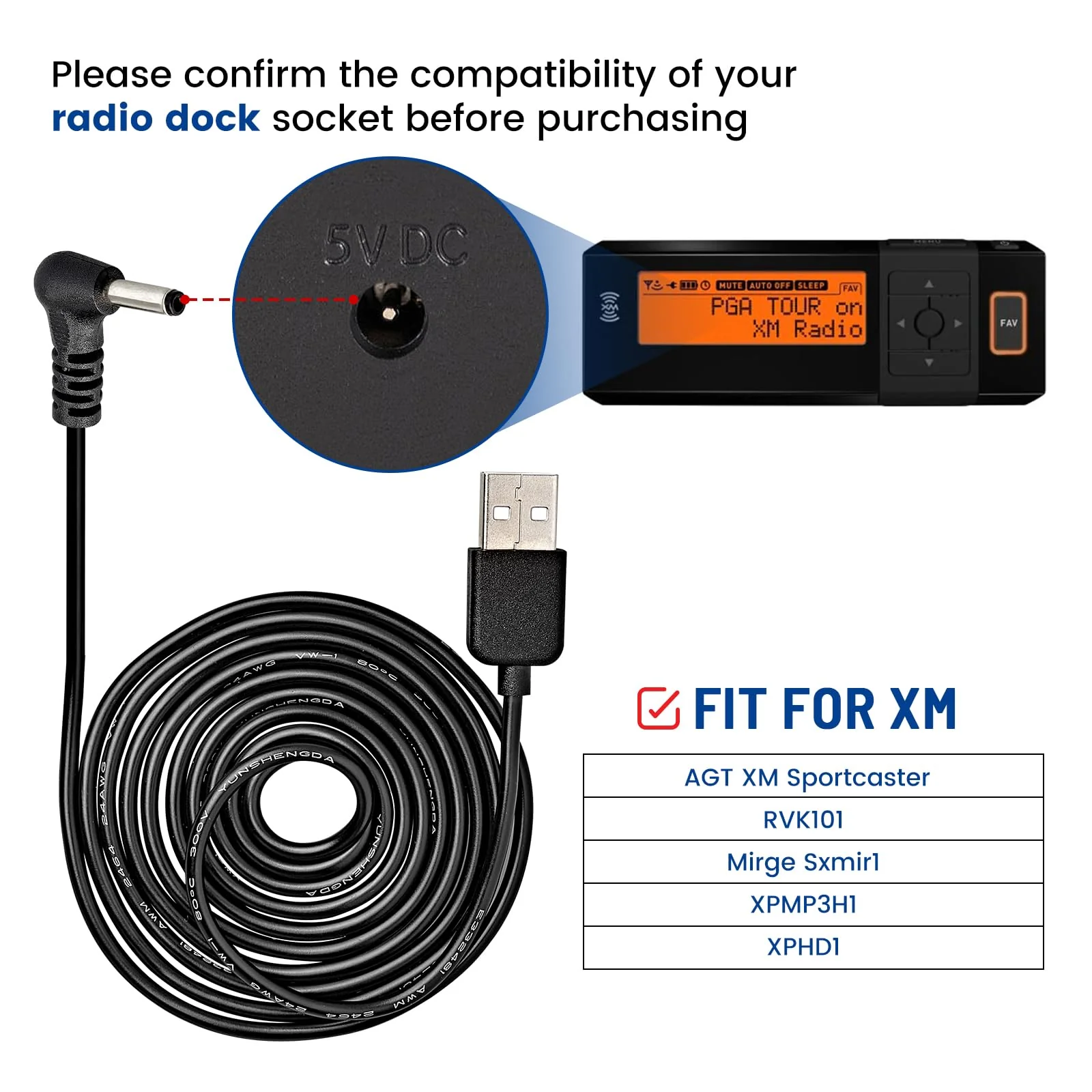 5V USB Power Cord Cable, 5ft Car Charger Connector for Sirius XM Radio Dock for Delphi Myfi Xpress Audiovox XMCK Pioneer Inno Gex XMP3i Airware Samsung Nexus Helix Stratus Sportster Starmate - Image 7